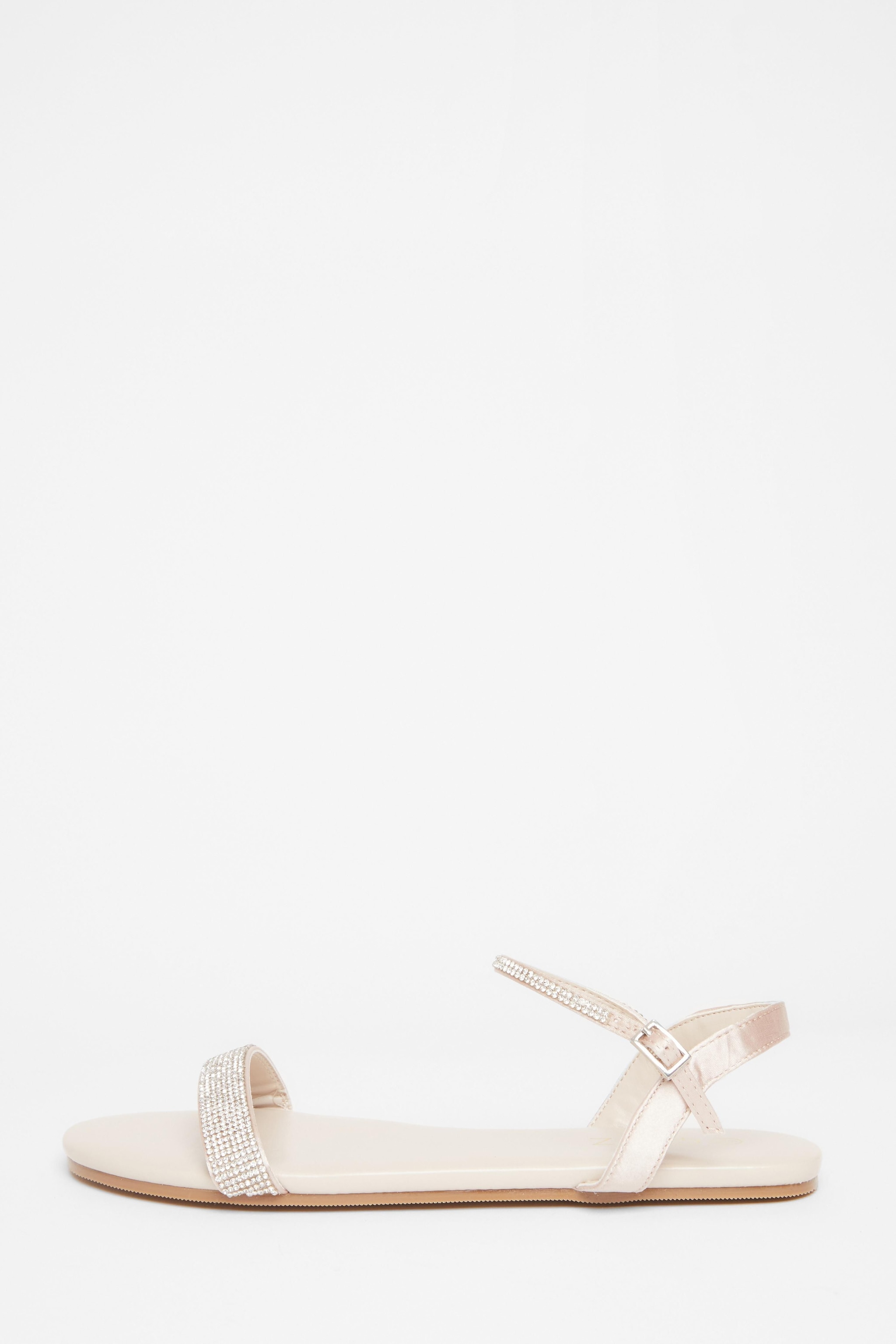 Quiz Nude Diamante Flat Sandals image 3