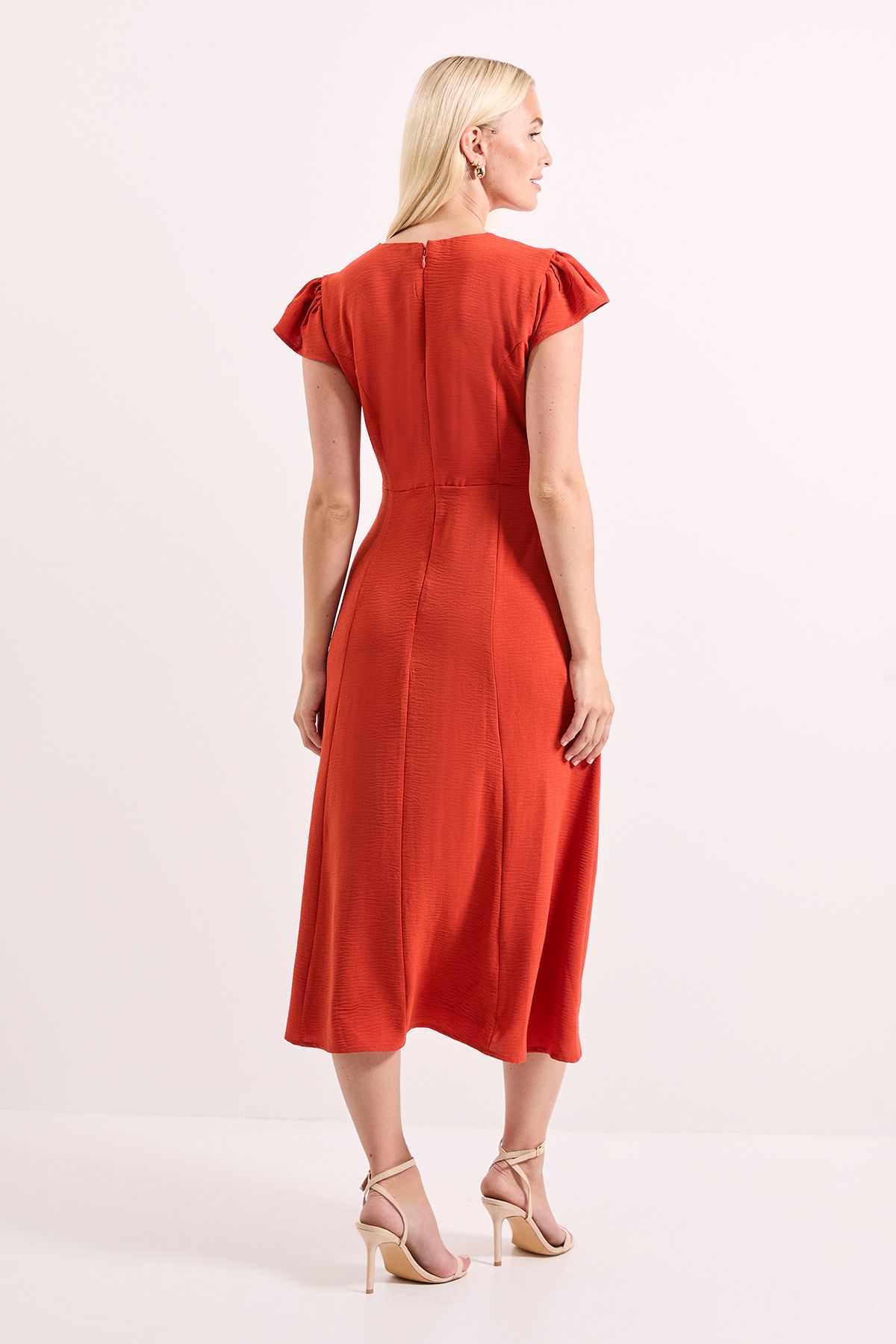 Principles Orange Knot Detail Fit & Flare Midi Dress Orange image 3