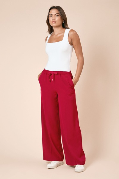 Dorothy Perkins Tie Waist Wide Leg Trousers Red