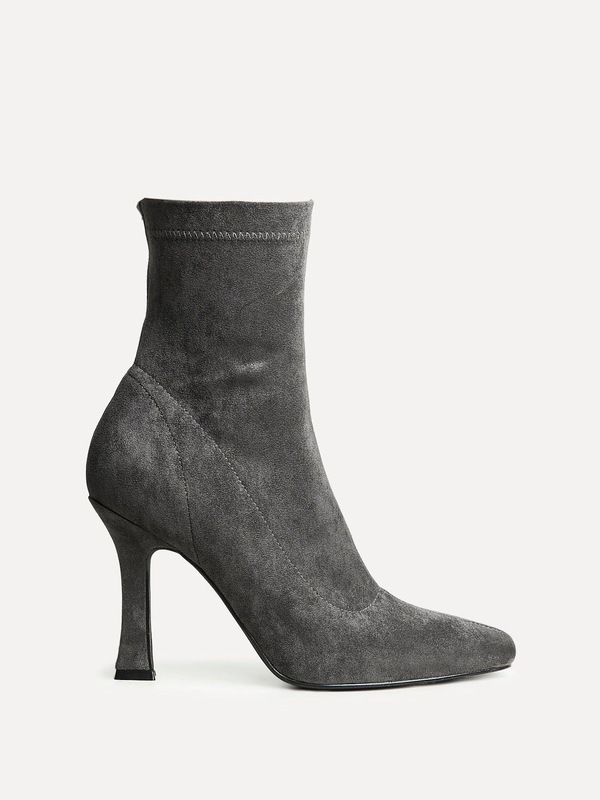Linzi Lovato Grey Faux Suede Square Toe Heeled Sock Boot