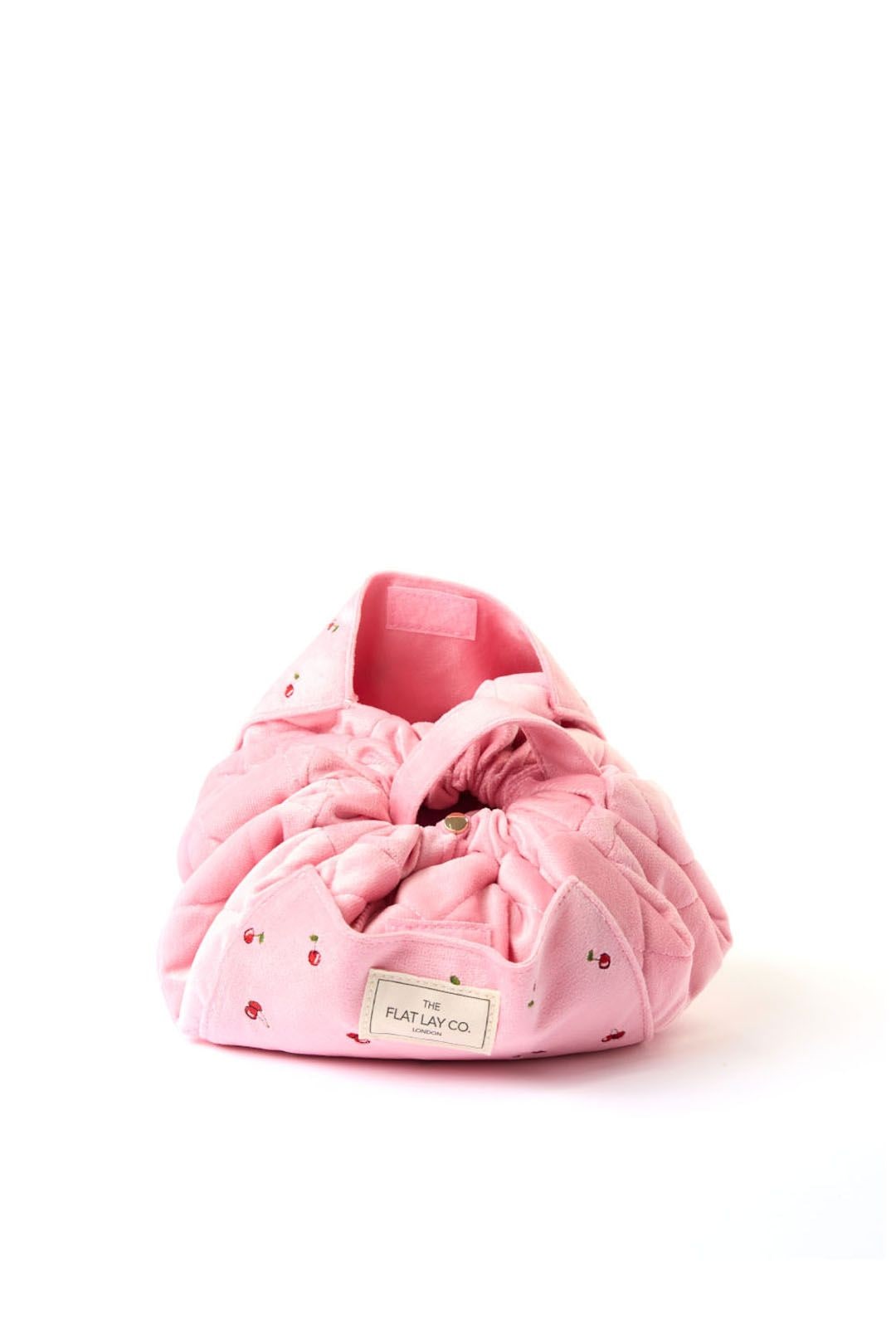 The Flat Lay Co Drawstring Makeup Bag - Ditsy Cherries Pink Embroidered Velvet Multi image 3