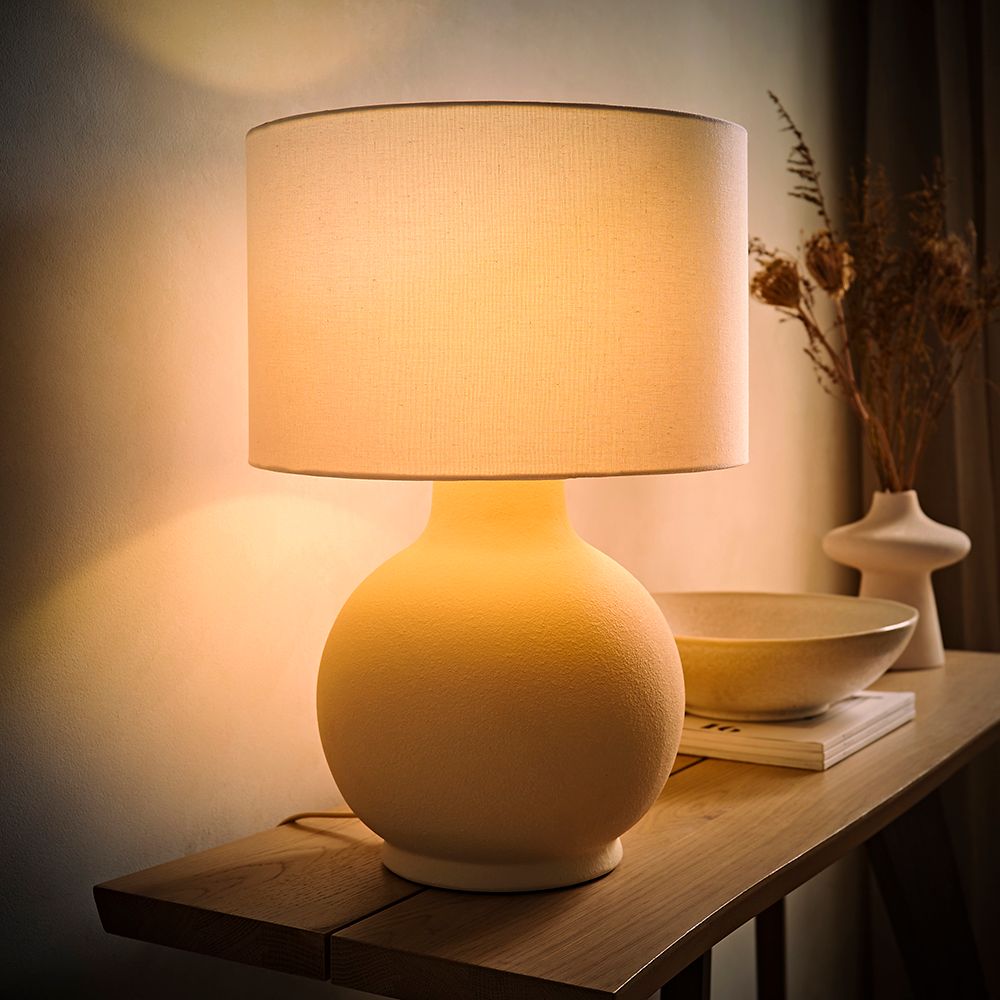 ValueLights Blair Natural Linen Shade Hand Finished Ceramic Stonewear Table Lamp with Bulb image 1
