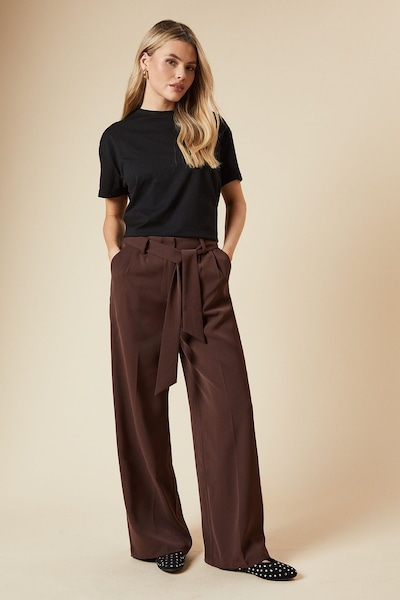 Dorothy Perkins Paperbag Belted Wide Leg Trouser Chocolate