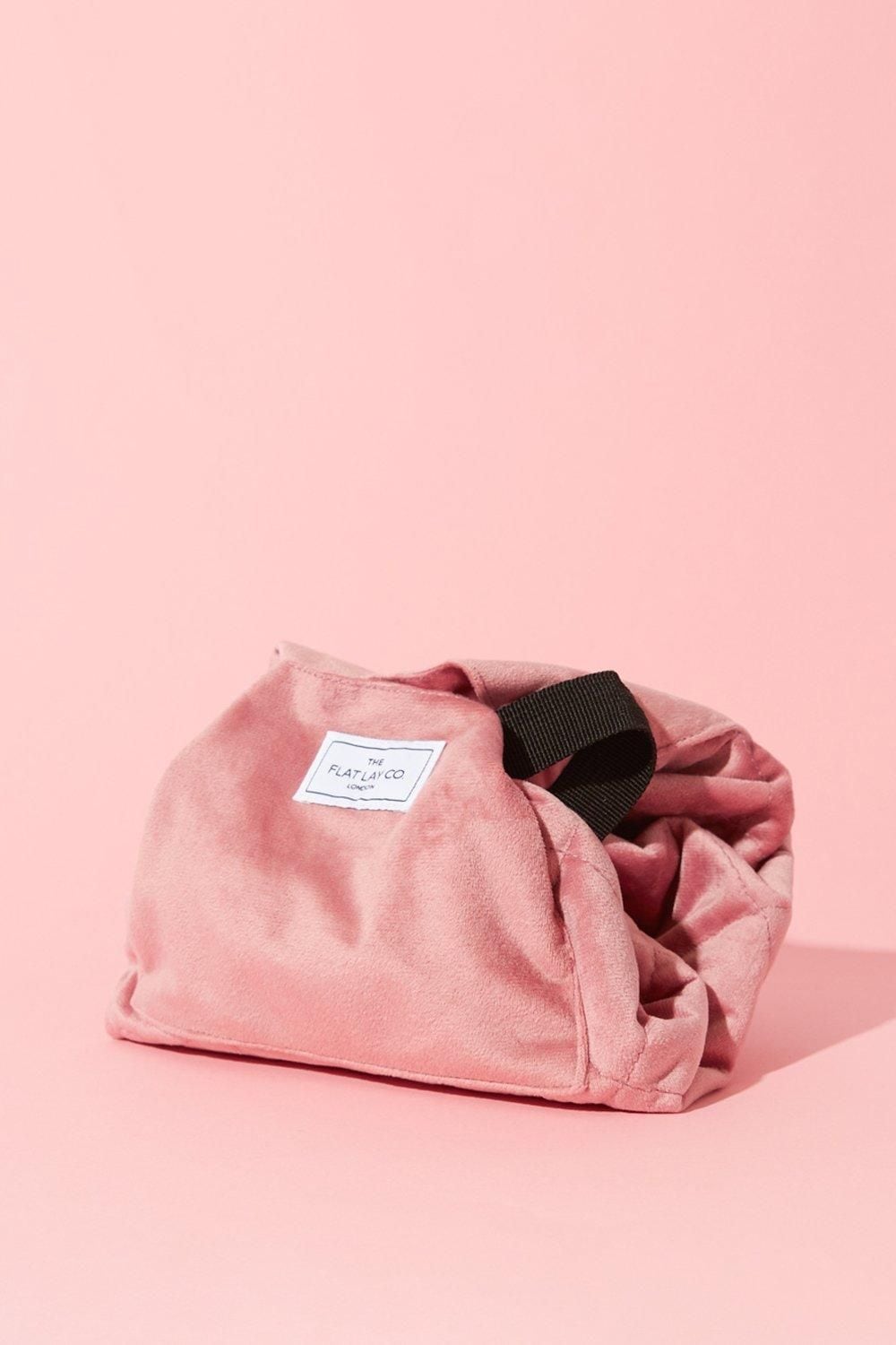 The Flat Lay Co Pink Velvet Open Flat Makeup Bag Pink image 3