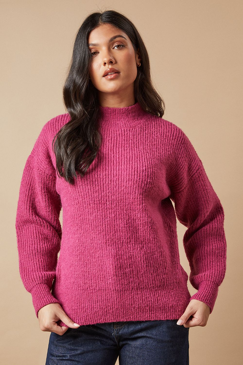 Oasis Ribbed Crew Neck Jumper Desert Rose image 1