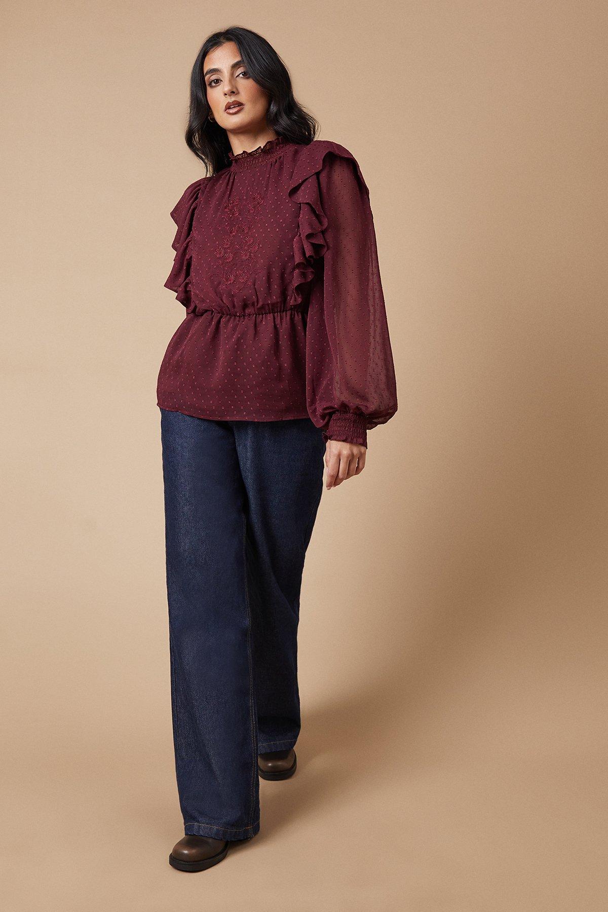 Oasis Embroidered Dobby Chiffon Blouse Raspberry image 1