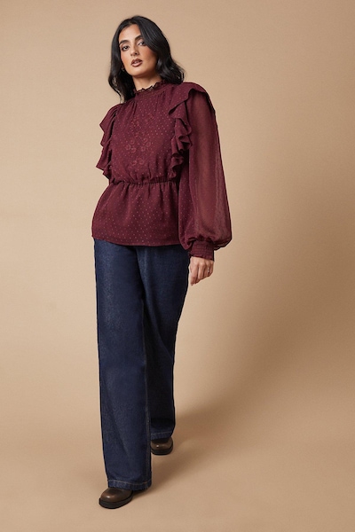 Oasis Embroidered Dobby Chiffon Blouse Raspberry