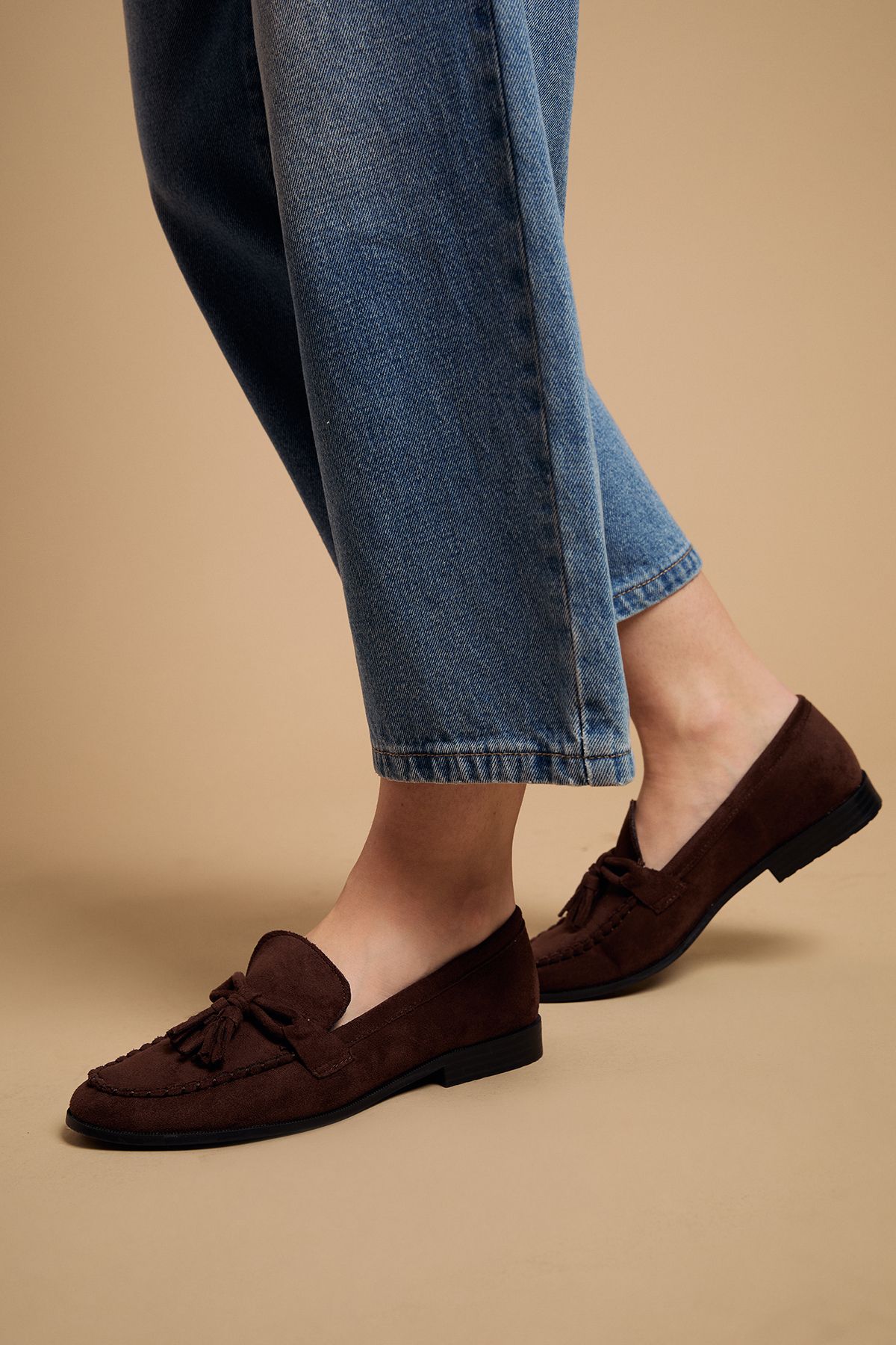 Oasis Toni Faux Suede Tassel Loafers Brown image 1