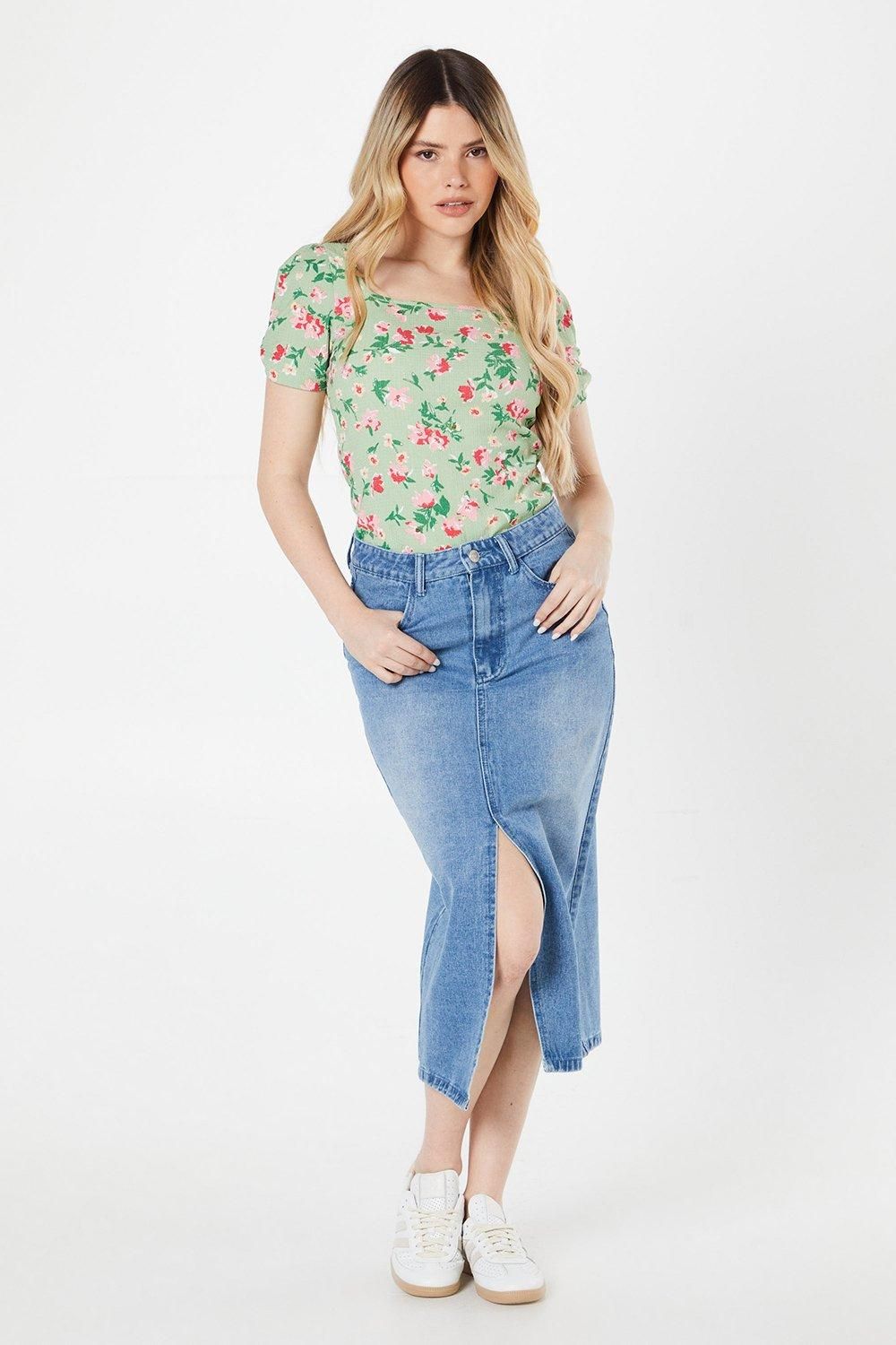Dorothy Perkins Puff Sleeve Knot Detail Top Floral image 2
