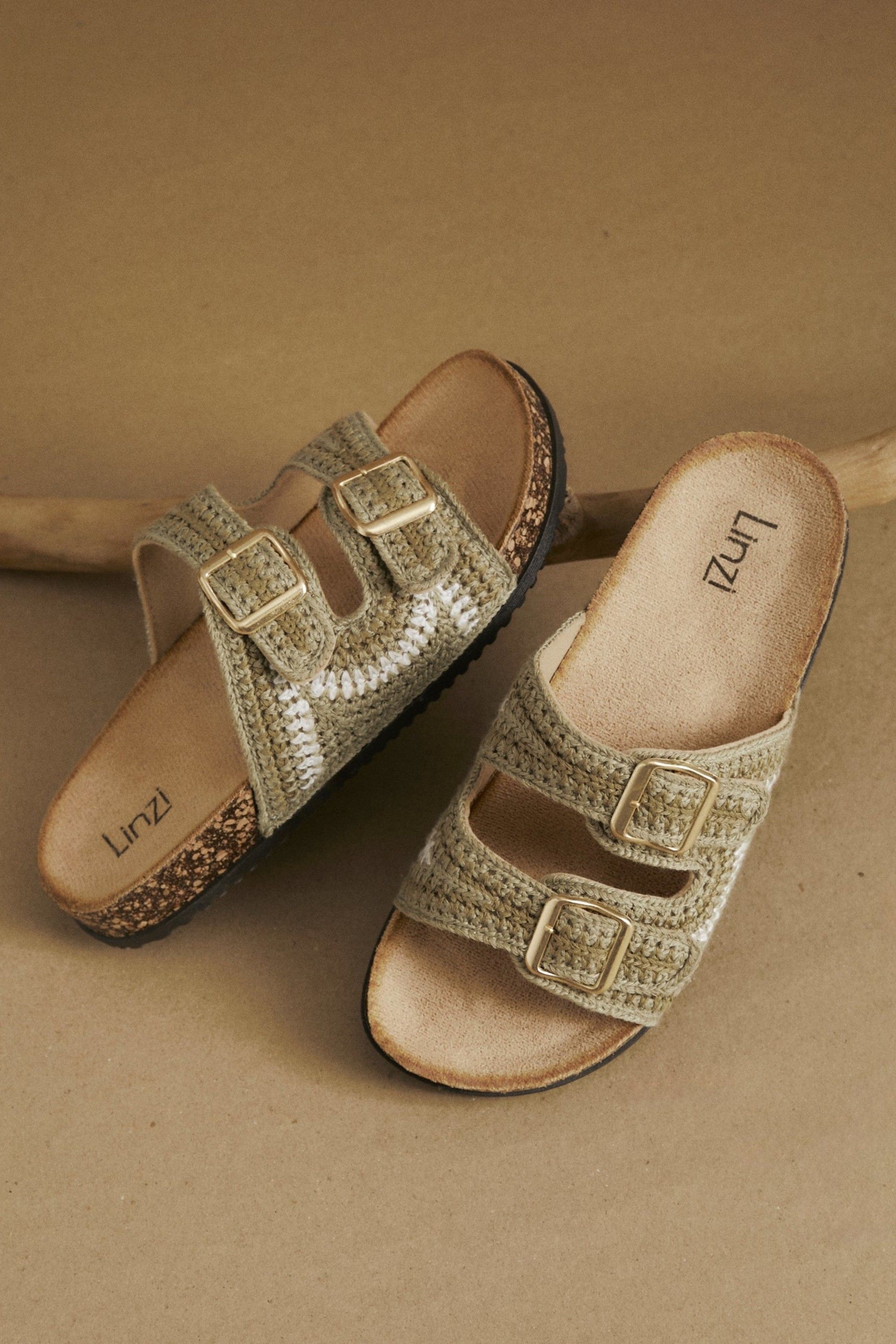 Linzi Jaylyn Khaki Double Buckle Sandals image 6