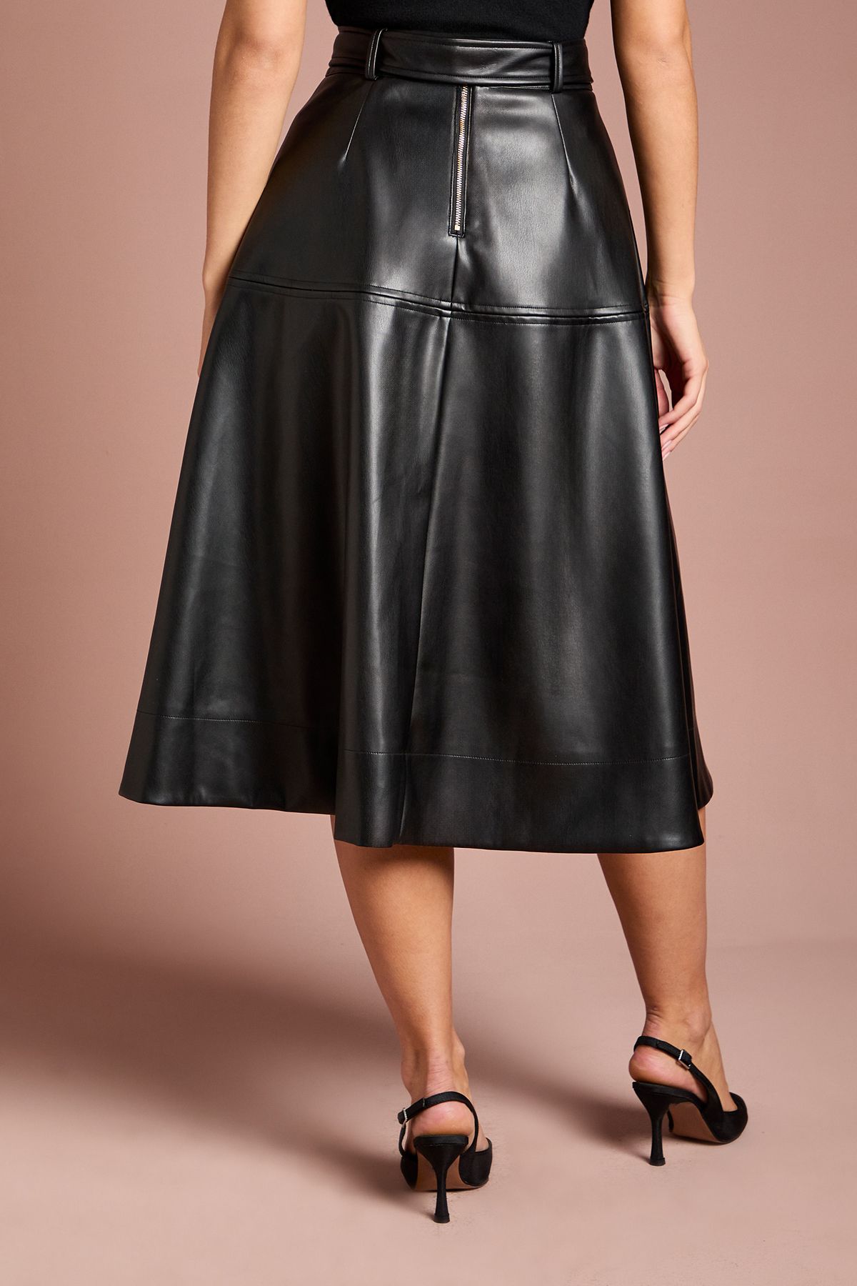 Coast Applique PU Midi Skirt Black image 3