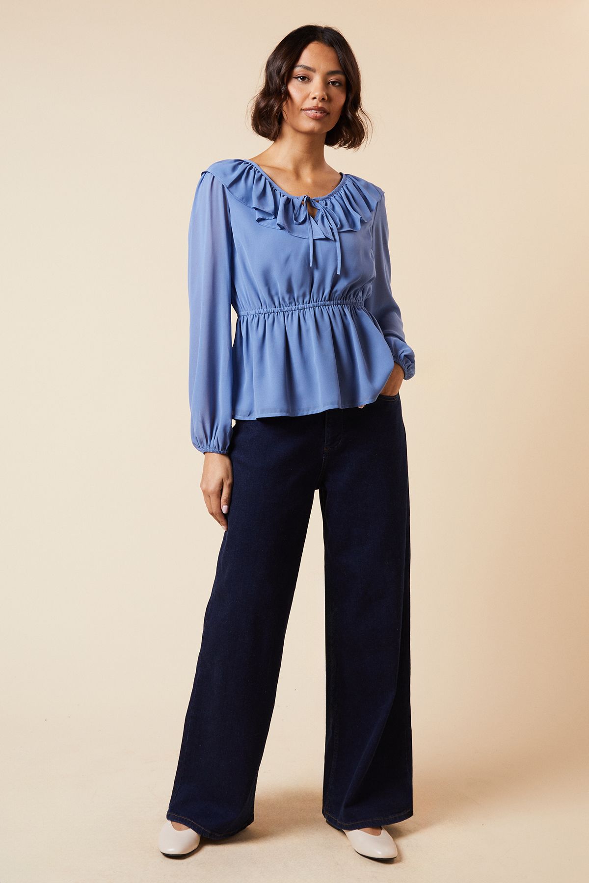 Dorothy Perkins Ruffle Front Long Sleeve Blouse Blue image 4