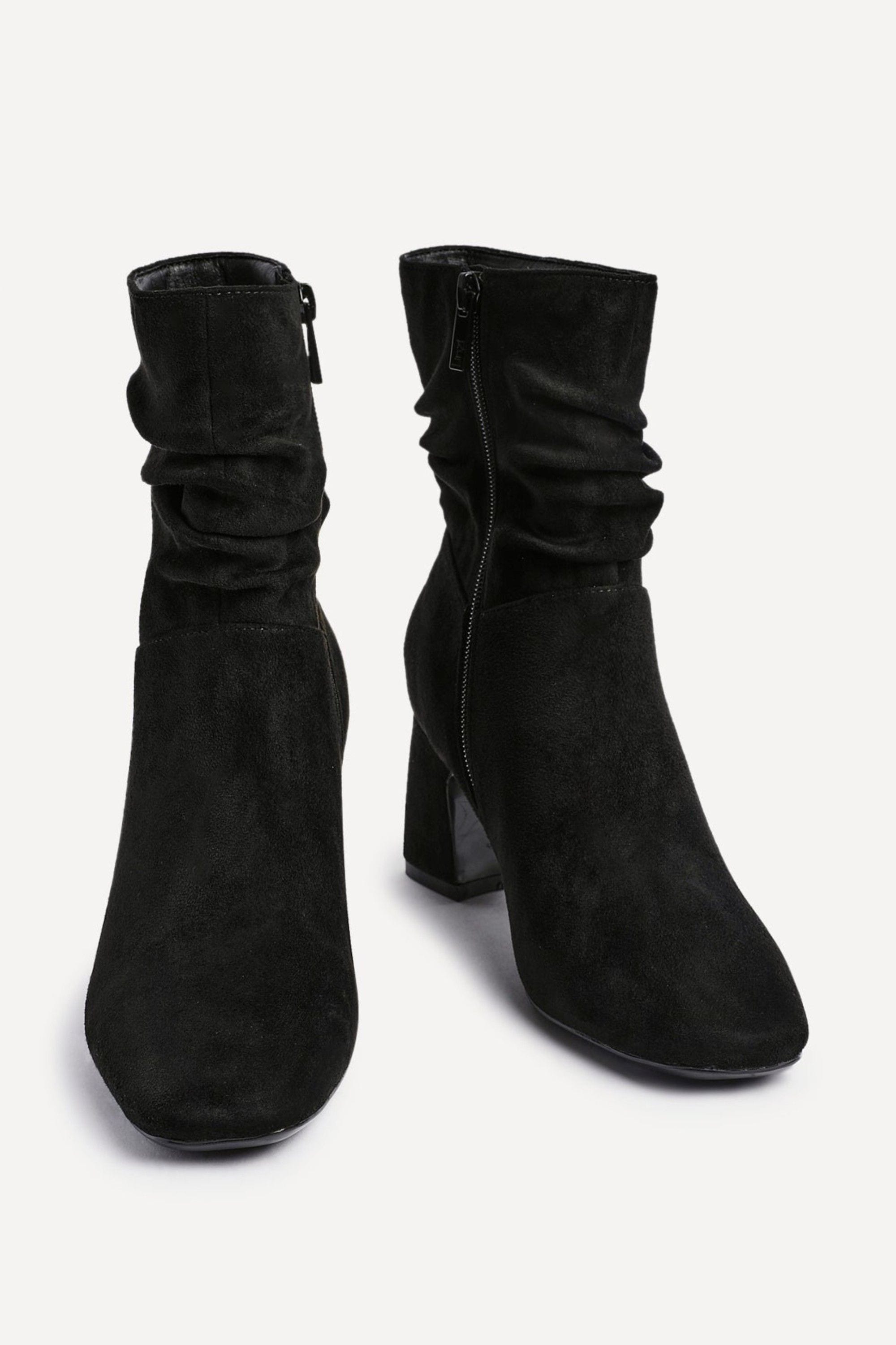 Linzi Maven Black Faux Suede Ruched Block Heel Ankle Boot image 3
