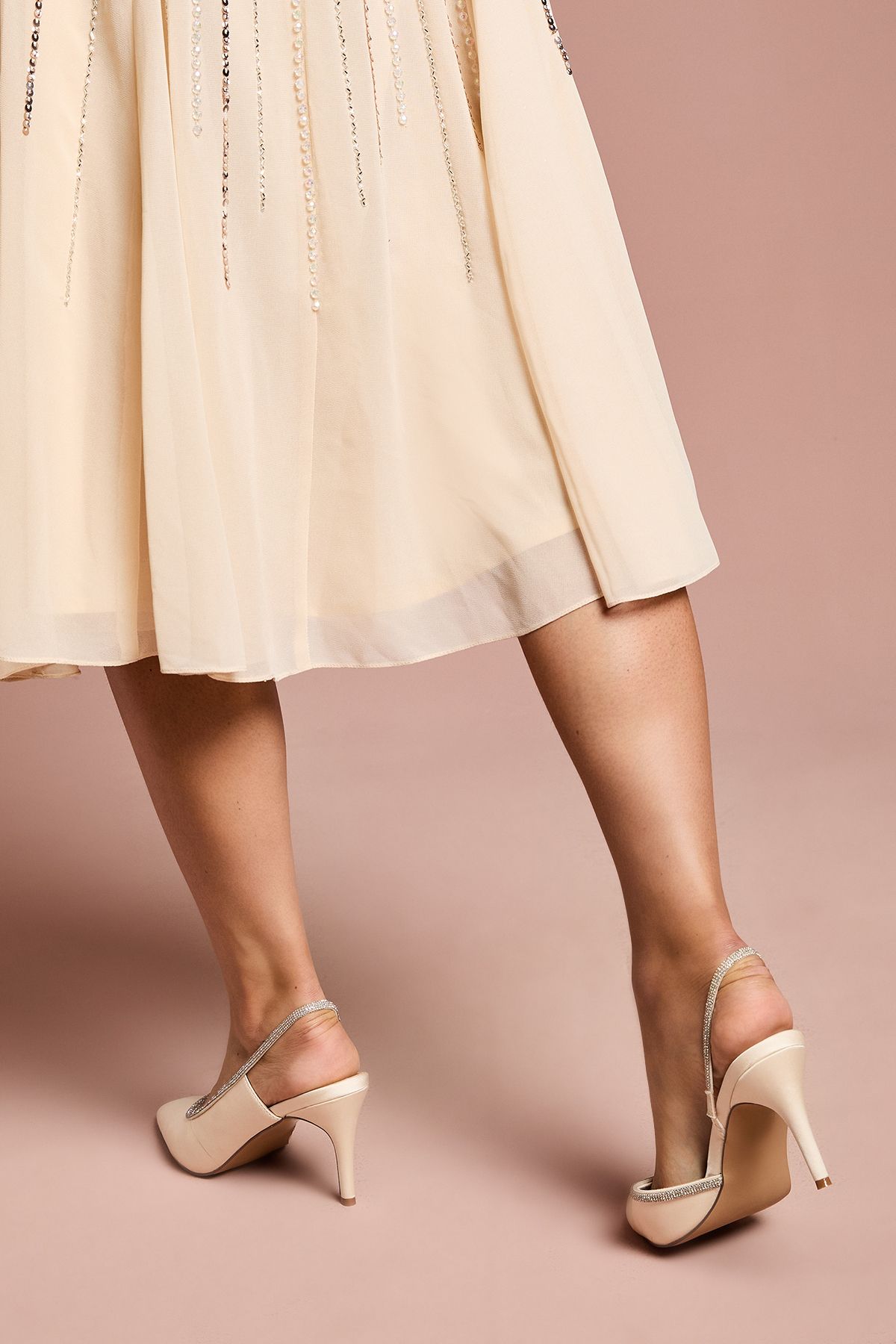 Coast Wide Fit Sabrina Satin Diamante Trim Slingback High Stiletto Court Shoes Champagne image 4