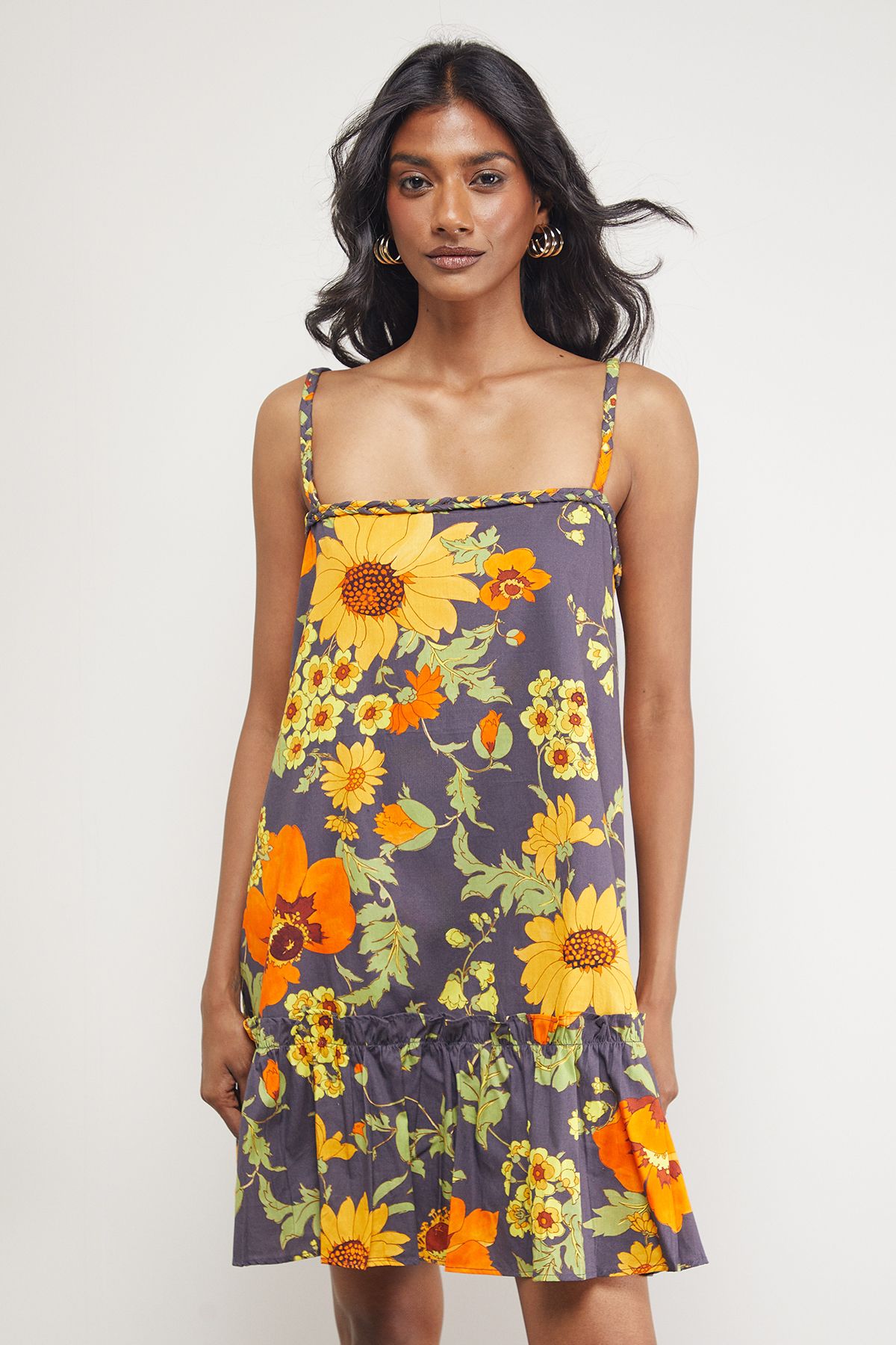 Warehouse Poplin Plaited Strap Sundress Floral image 1