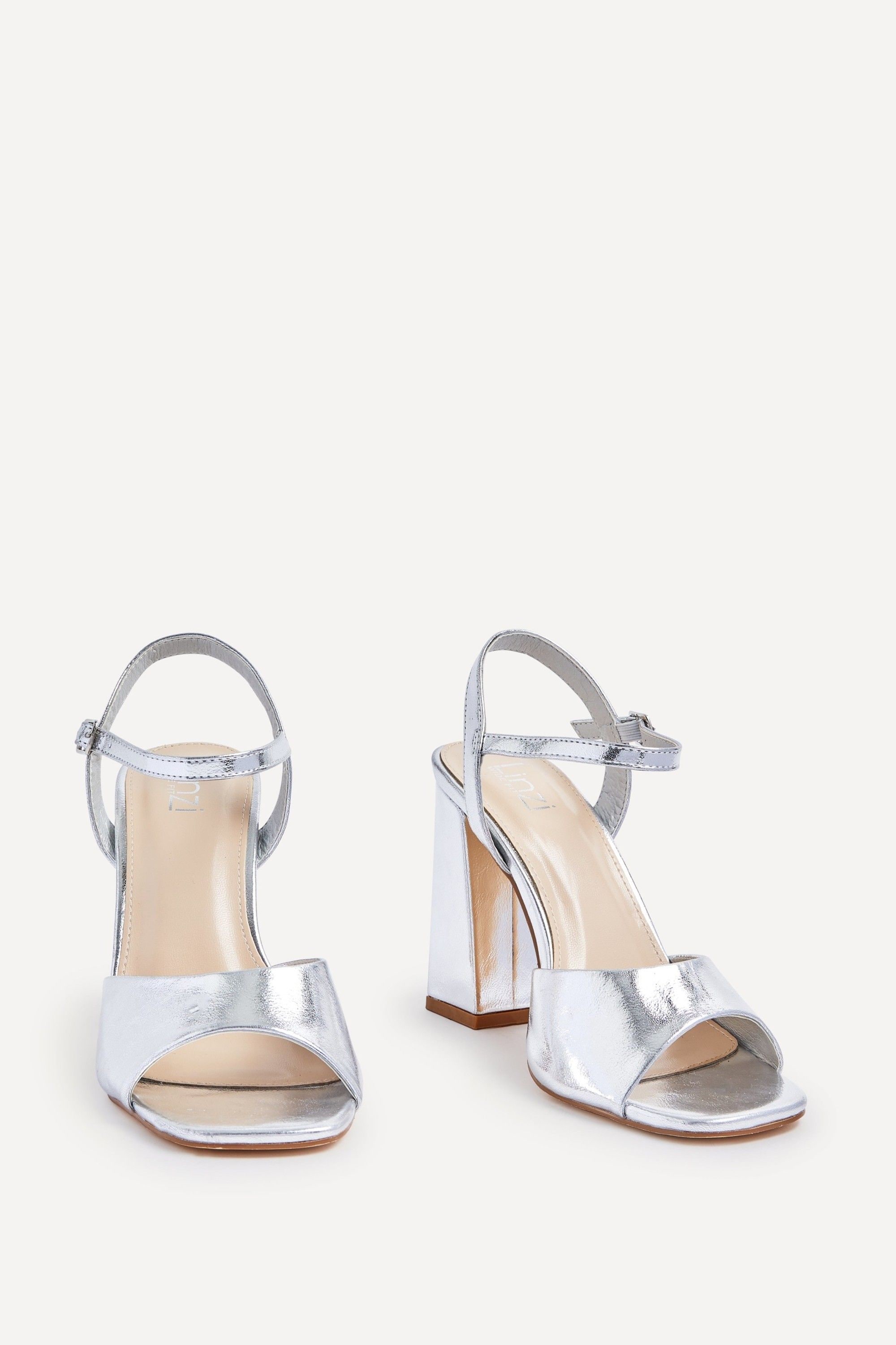 Linzi Monroe Wide Fit Silver Faux Leather Block Heeled Sandals image 3