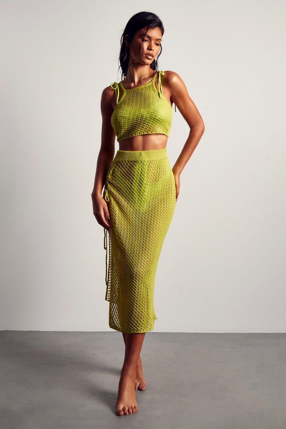 MissPap Crochet Knit Racer Crop Top Lime image 5