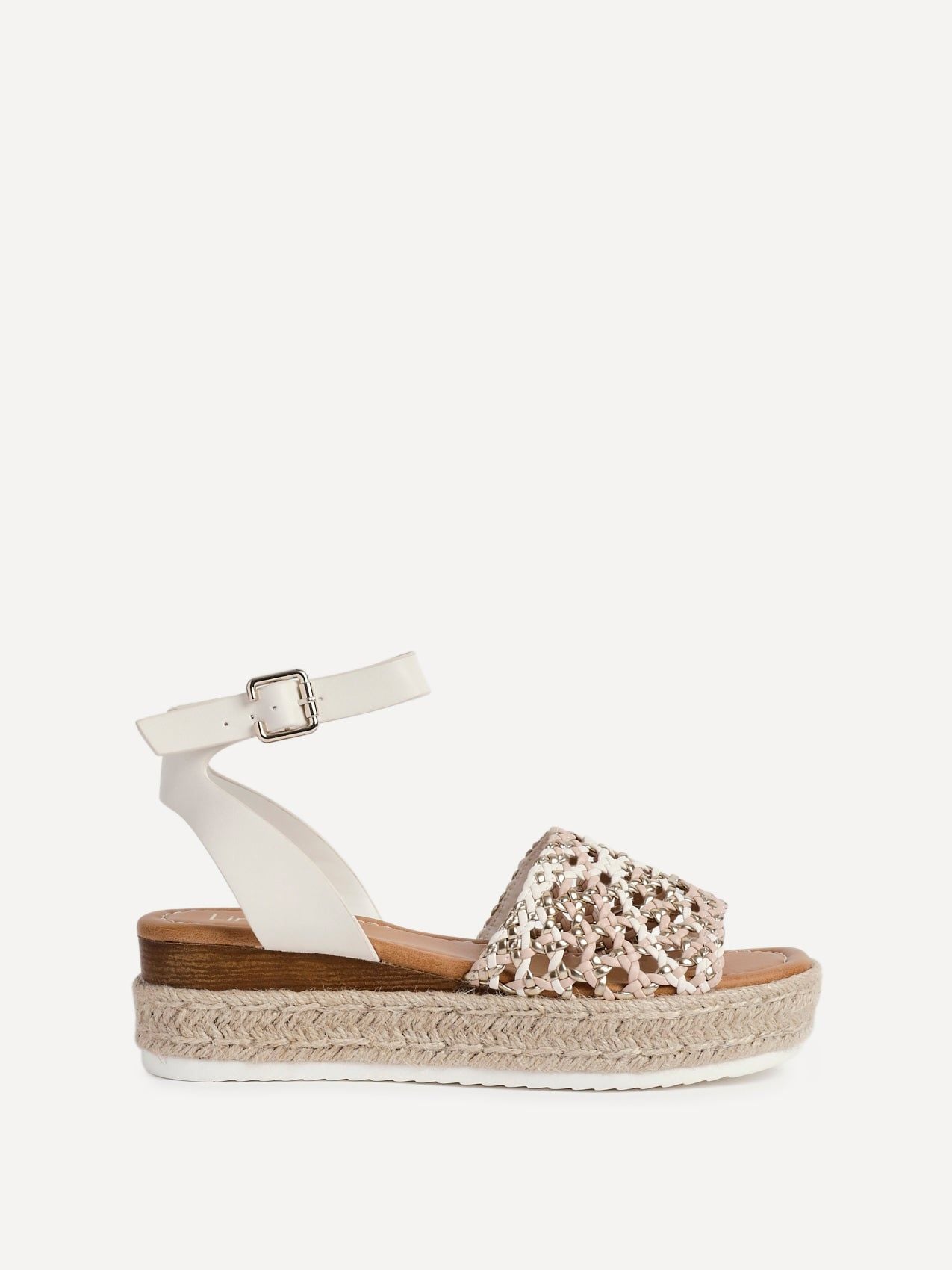 Linzi Sundown Beige Faux Leather Handwoven Espadrille Flatform Sandal image 1