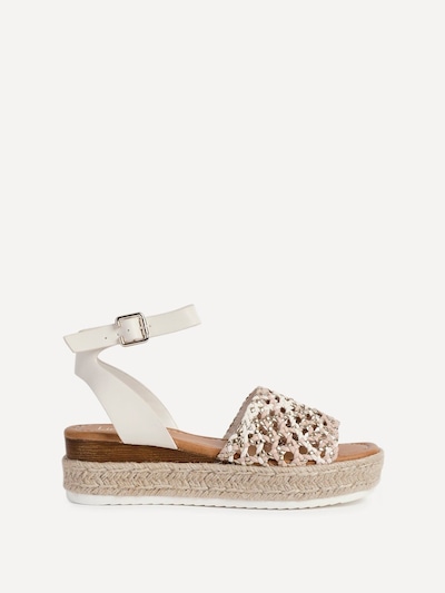 Linzi Sundown Beige Faux Leather Handwoven Espadrille Flatform Sandal