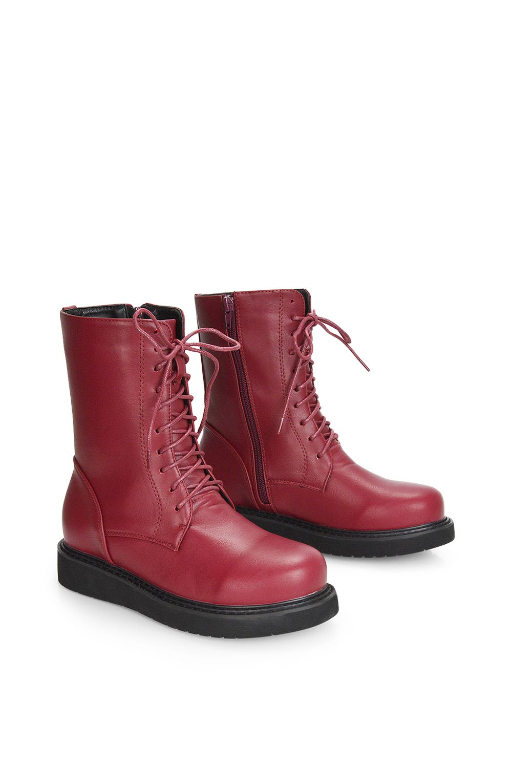 XY London 'Lizzo' Flat Chunky Sole Zip-Up Flatform Lace up Ankle Biker Boots image 3