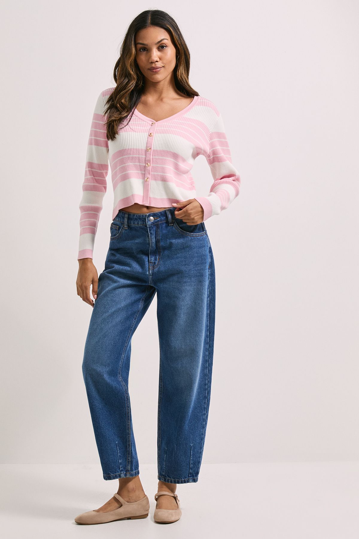 Dorothy Perkins Blush Stripe Placement Knitted Top Blush image 2