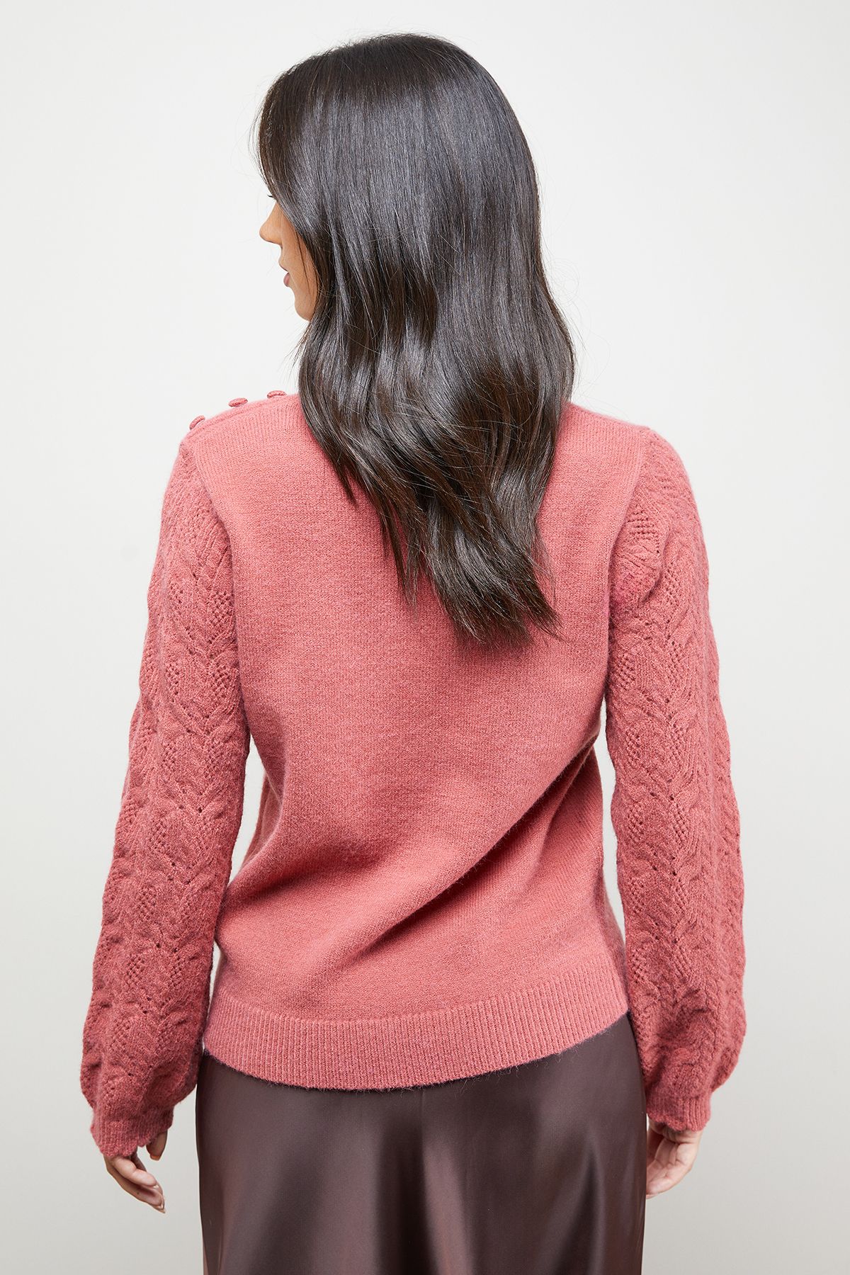 Oasis Stitch Detail Sleeve Ruffle Neck Jumper Desert Rose image 3