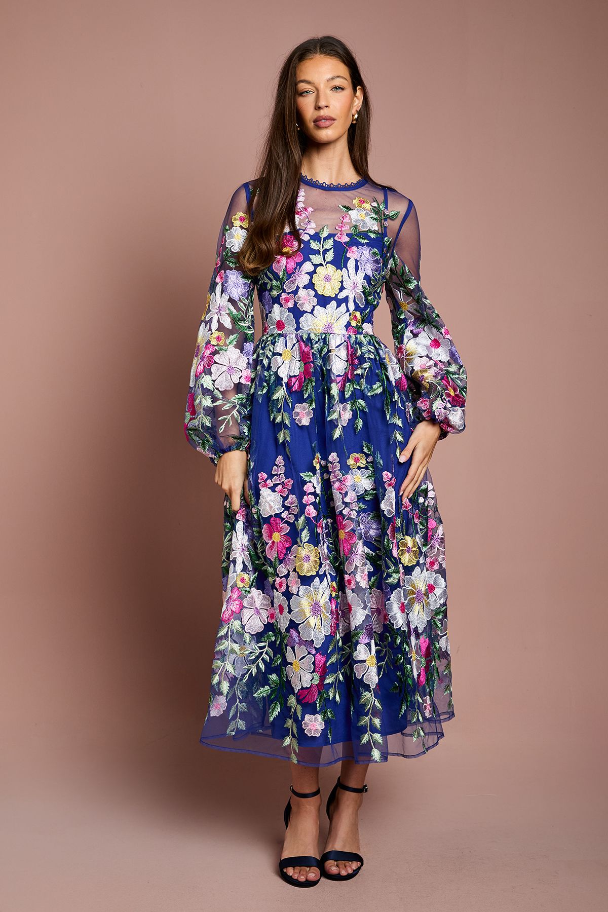 Coast Coast Muse Long Sleeve Embroidered Maxi Dress Blue image 1