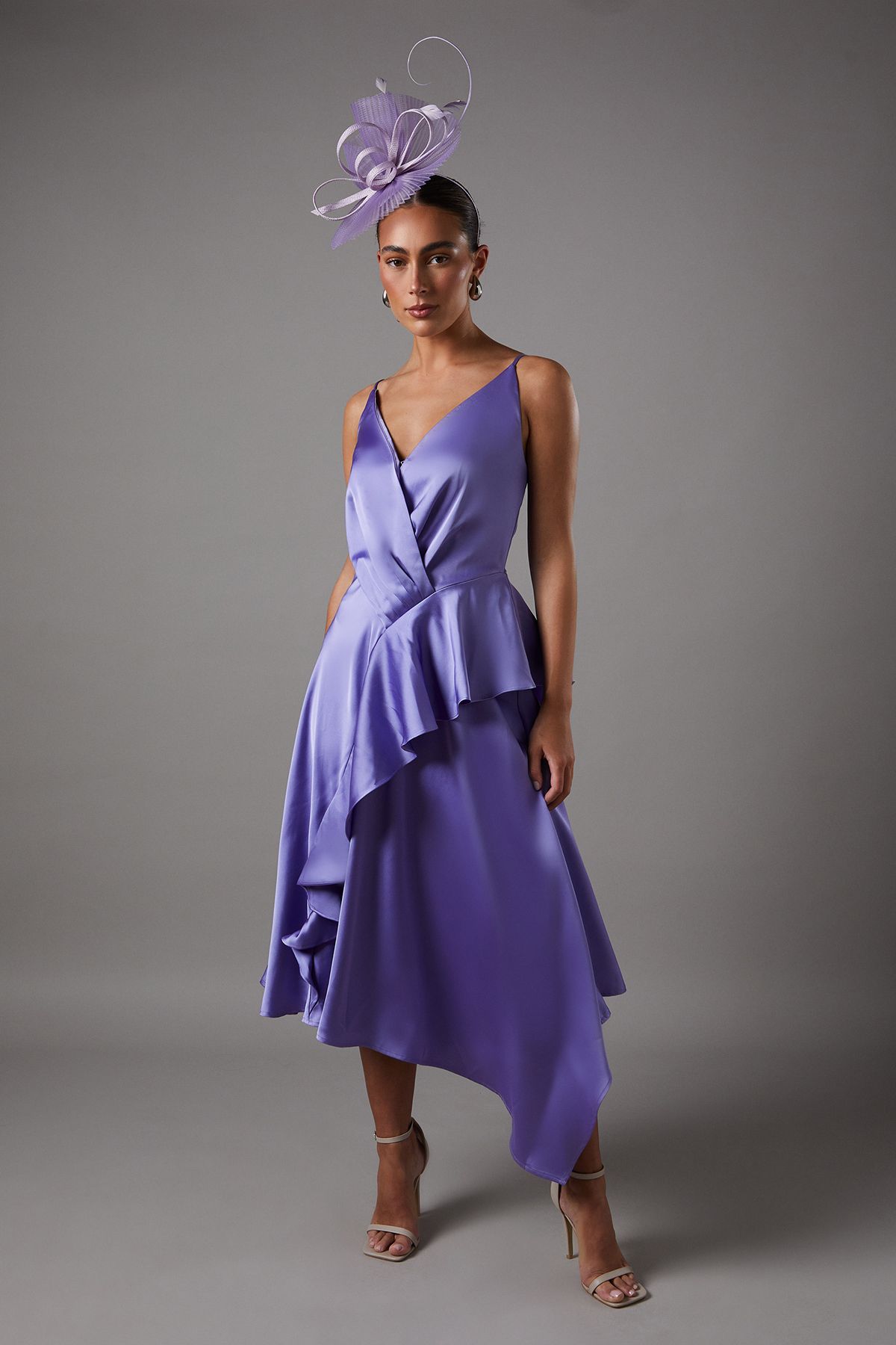 Coast Plunge V Frill Skirt Strappy Midi Dress Purple