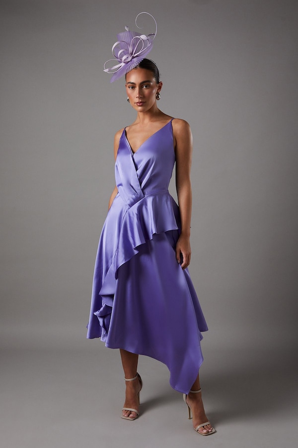 Coast Plunge V Frill Skirt Strappy Midi Dress Purple