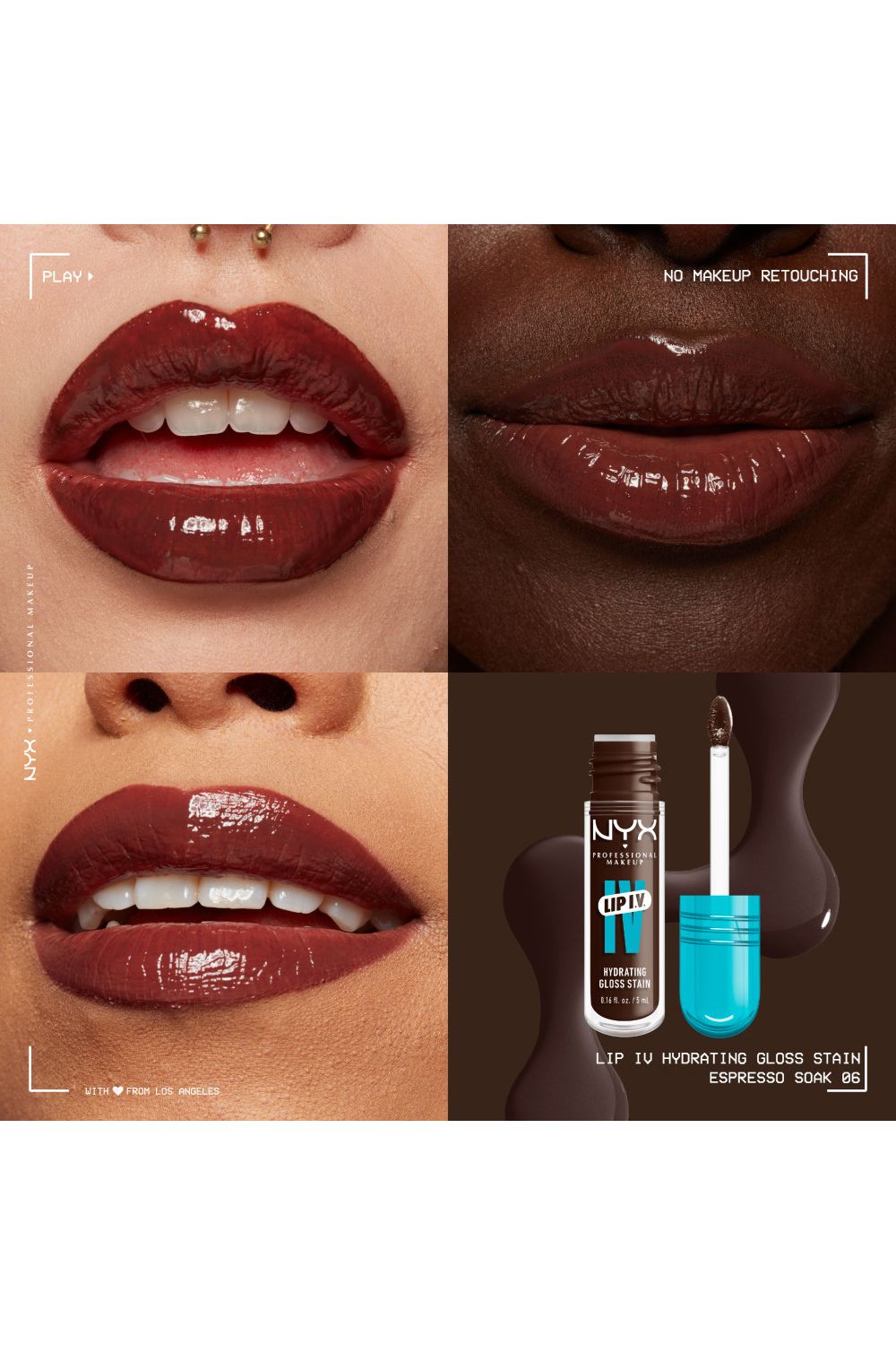 NYX Professional Makeup Lip IV Hydrating Gloss Stain, Lip Gloss 5ml Espresso Soak image 4