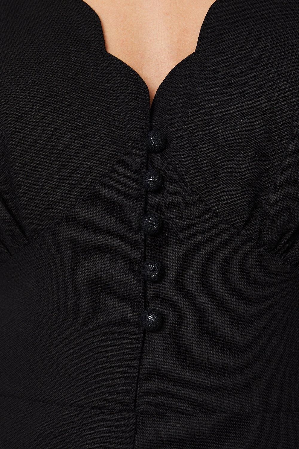 Oasis Petite Linen Scallop Edge Button Down Strappy Jumpsuit Black image 4