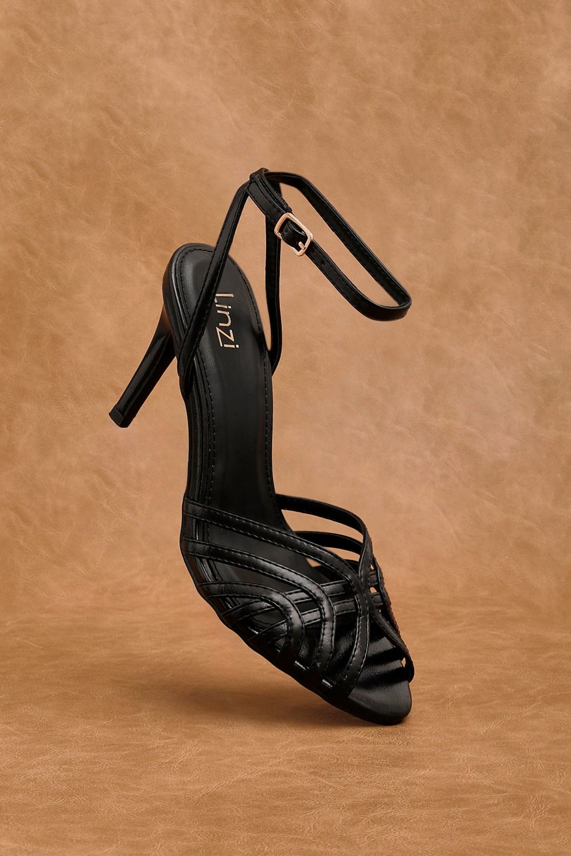 Linzi Eros Black Faux Leather Caged Stiletto Heel image 6