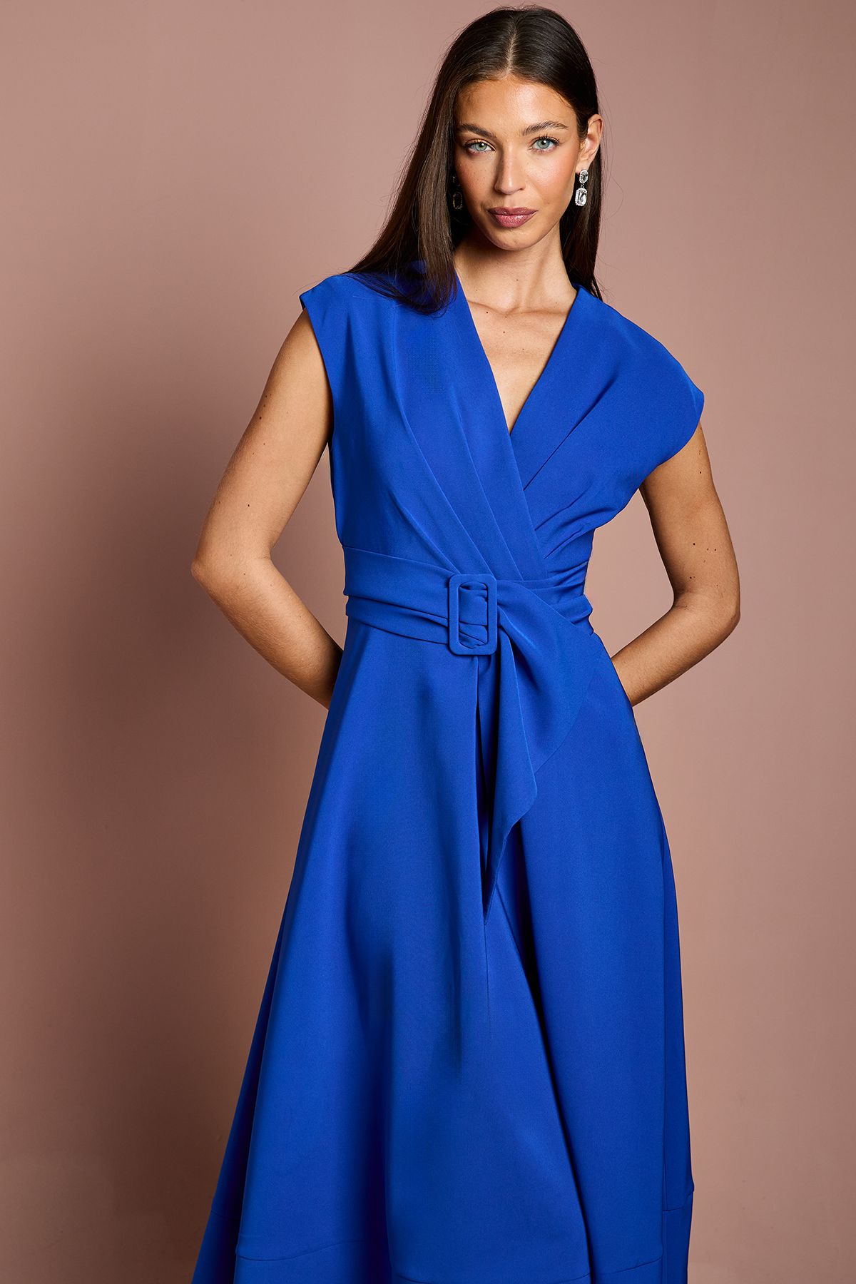 Coast Belted Crepe Dress Cobalt image 4