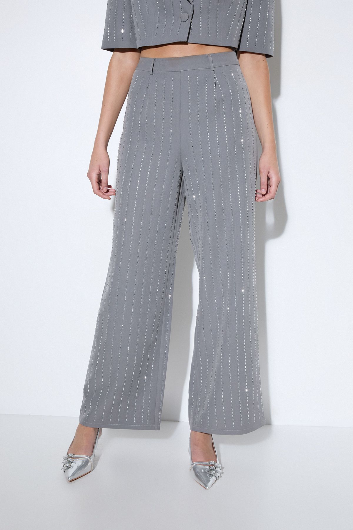 MissPap Premium Embellished Straight Leg Trouser Grey image 2