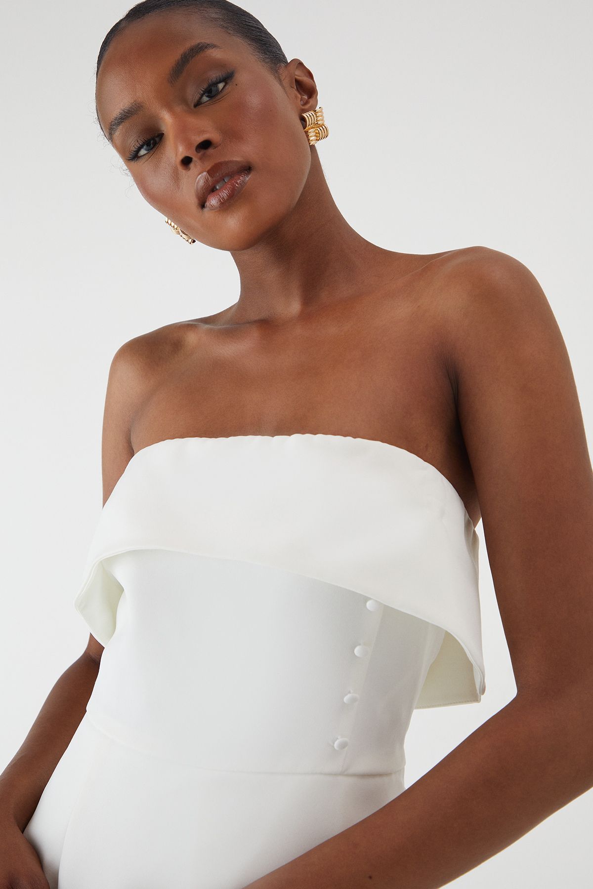 MissPap Bandeau Fold Over Button Skort Playsuit White image 4