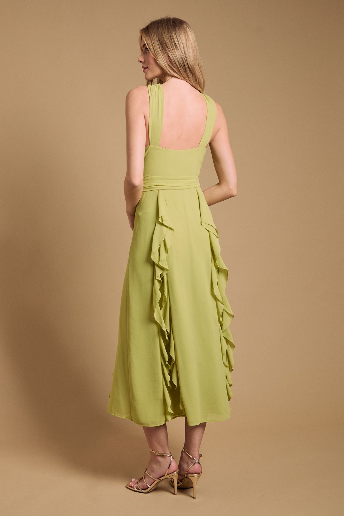 Oasis Halter Neck Ruffle Maxi Dress Chartreuse image 3