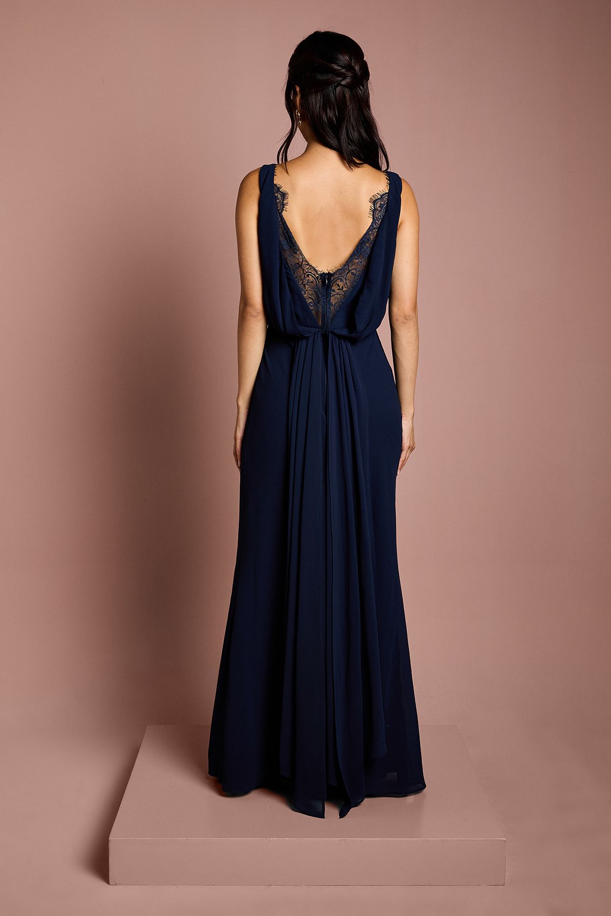 Coast Satin Lace Back Detail Maxi Bridesmaid Dress Navy image 3