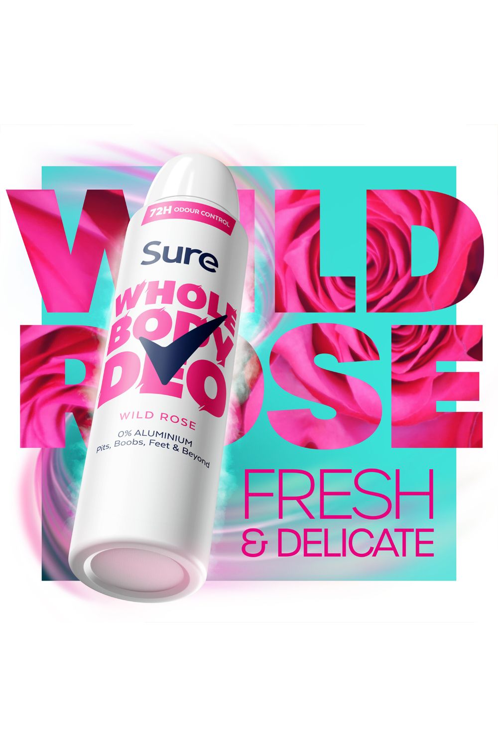 Sure Wild Rose Whole Body 'Deodorant Spray' Aluminium Free 150ml, 6pk image 3