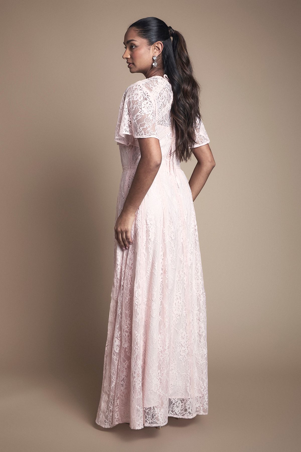 Oasis Angel Sleeve Lace Bridesmaid Dress Blush image 3