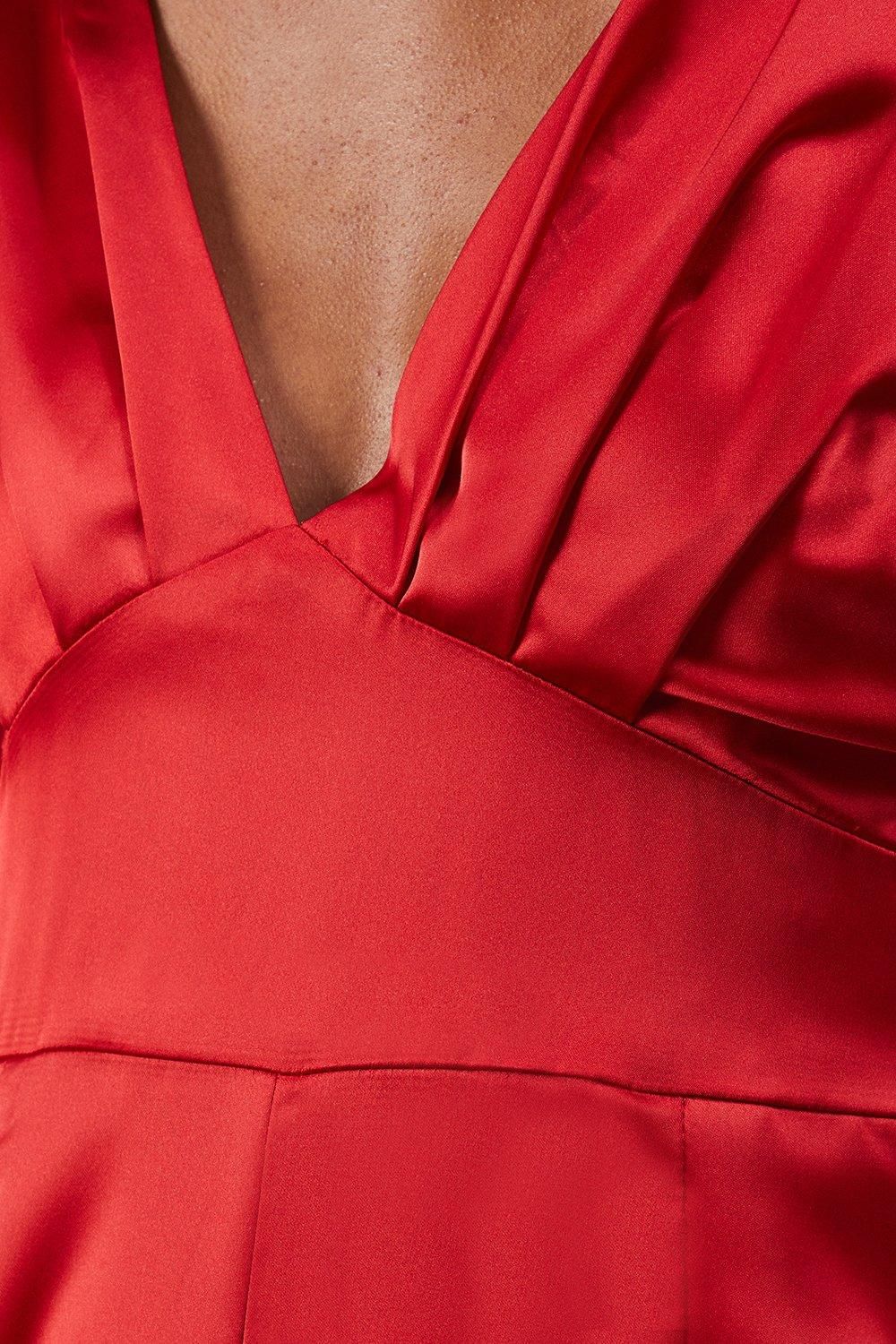 Warehouse Satin Batwing Wide Leg Jumpsuit Red image 5