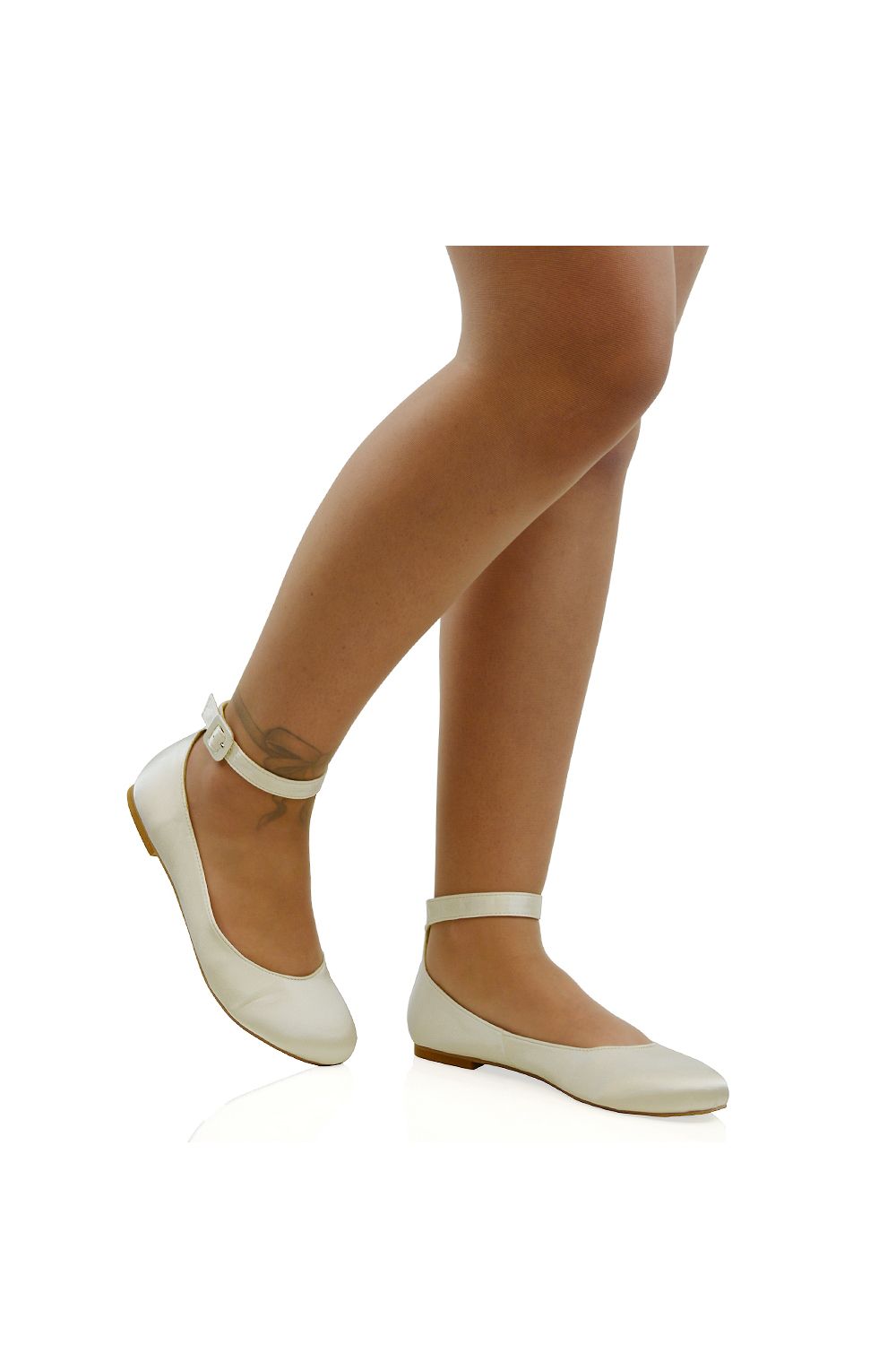 XY London 'Kimmie' Flat Ballerina Pump Shoes with Ankle Strap image 4