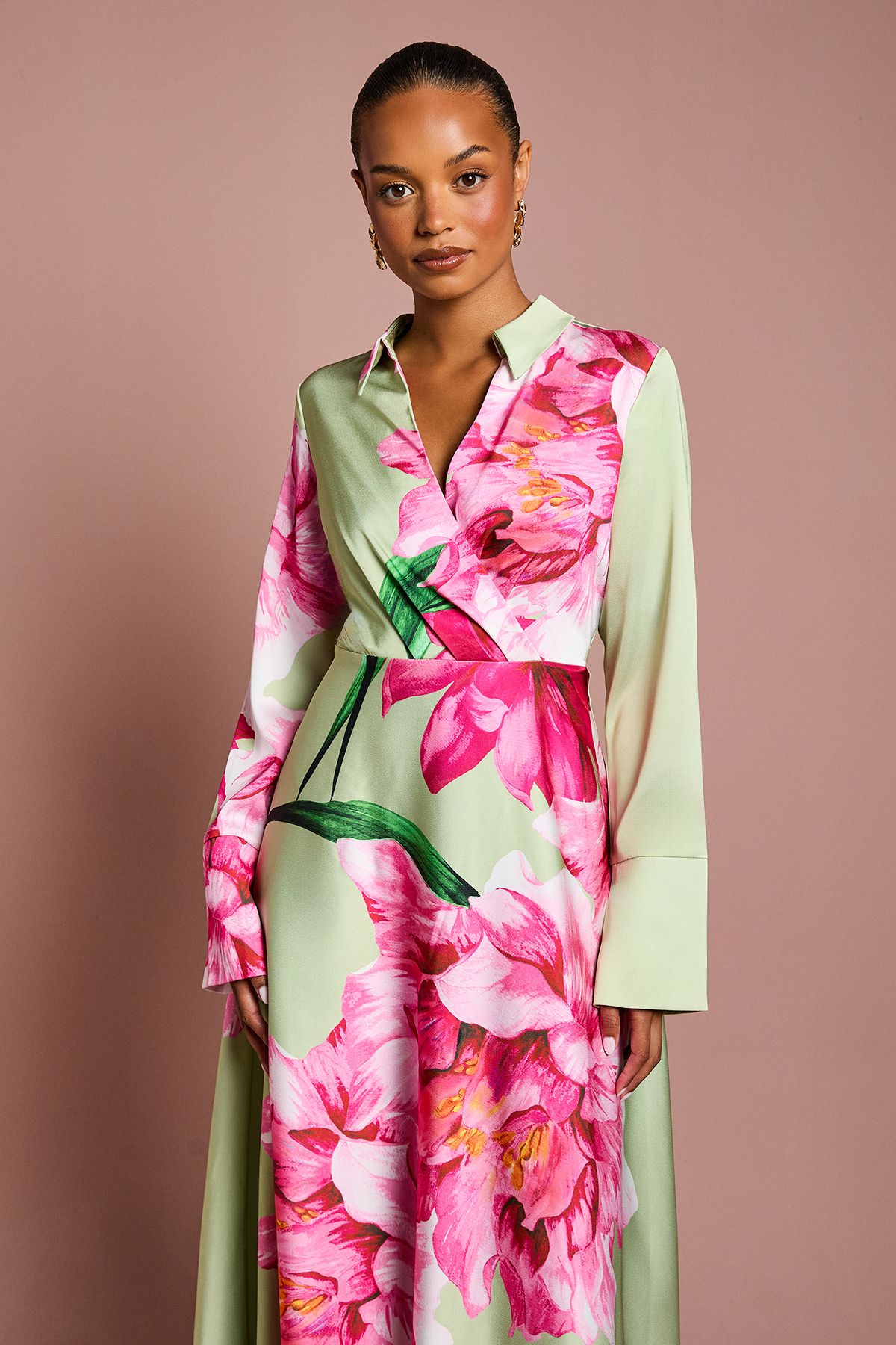 Coast Petite Placement Print Wrap Front Gown Sage image 2