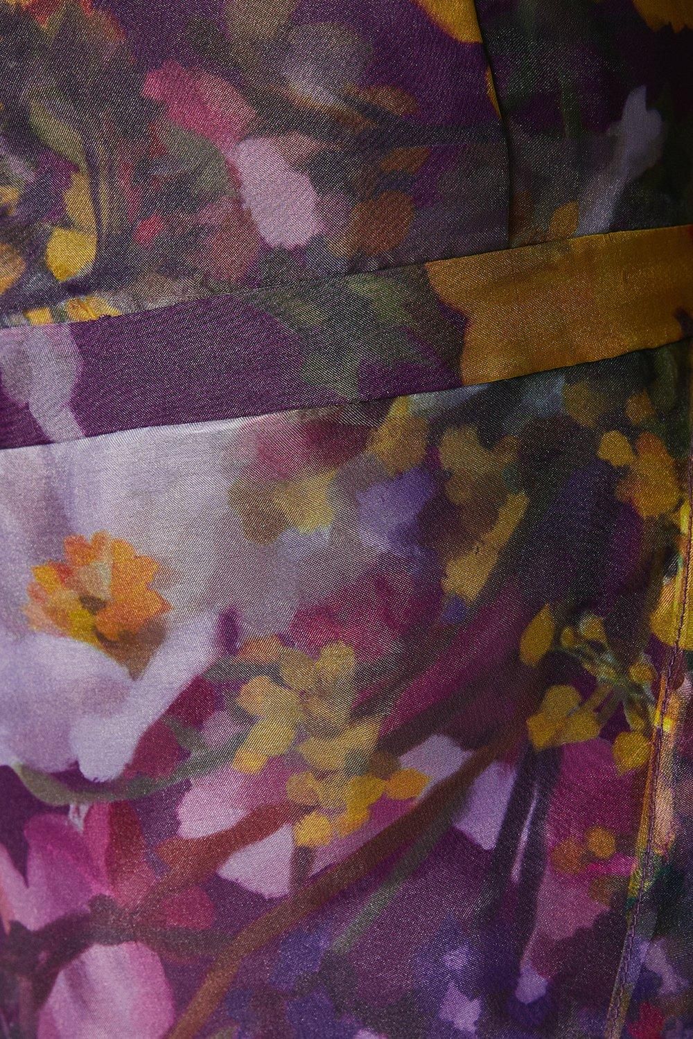 Coast Organza Wrap Waist Puff Sleeve Midi Dress Purple image 5