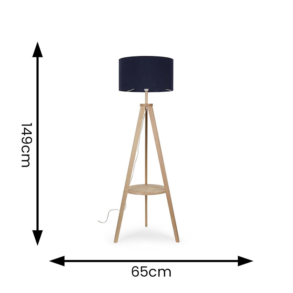 ValueLights Morrigan Natural Wood Tripod Floor Lamp with Fabric Drum Lamp Shade image 6