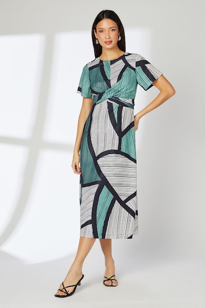 Principles Sage Geo Print Twist Waist Woven Midi Dress Sage