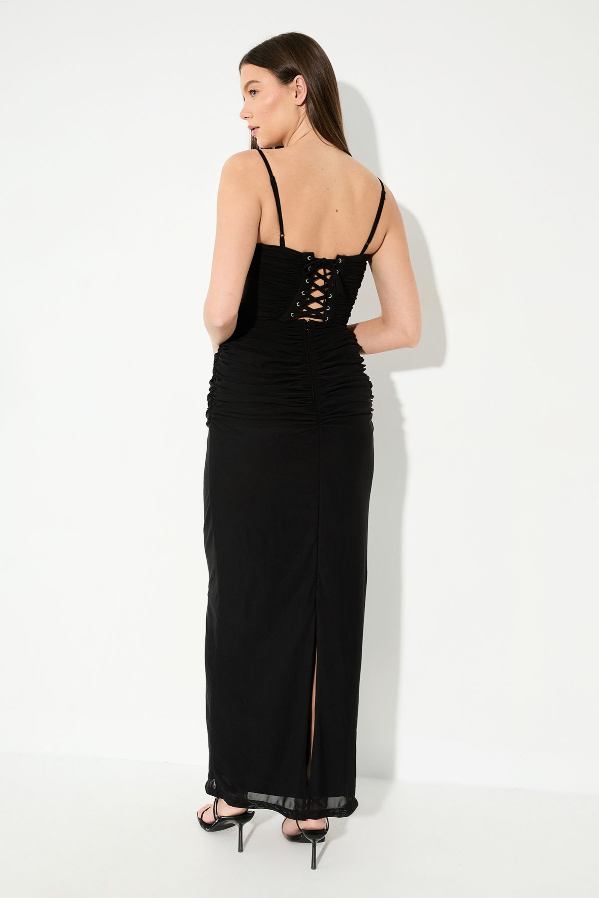 MissPap Premium Tulle Lace trim Maxi Dress Black image 3