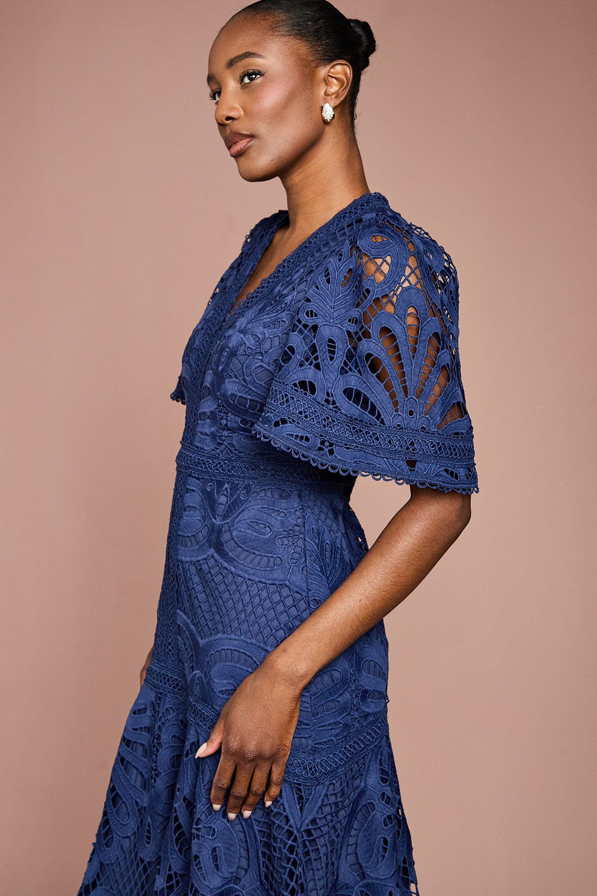 Coast Placement Lace Hanky Hem Dress Navy image 2