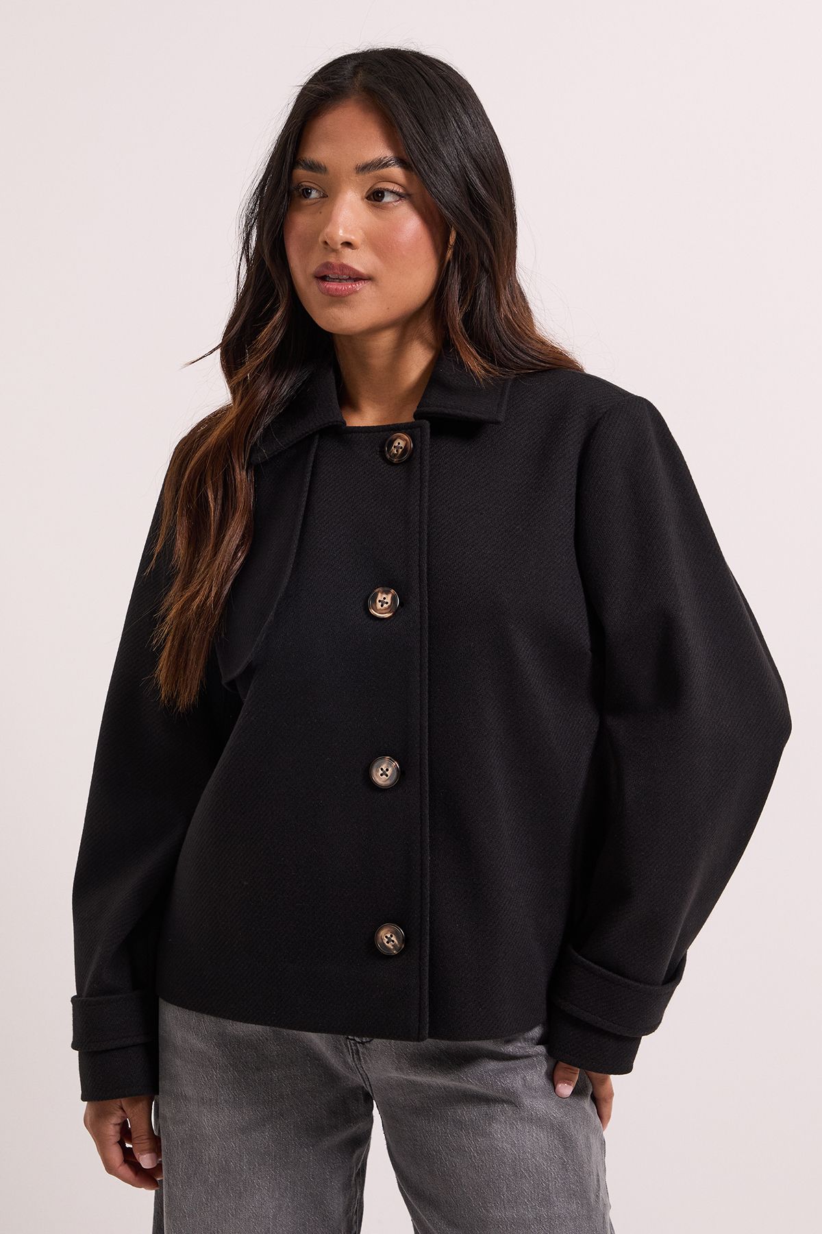 Dorothy Perkins Petite Short Trench Coat Black image 2