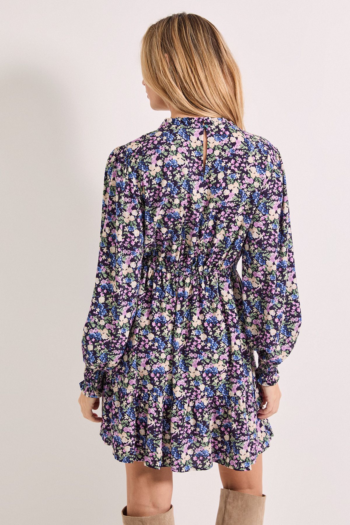 Dorothy Perkins Frill Detail Tiered Smock Printed Mini Dress Purple image 3