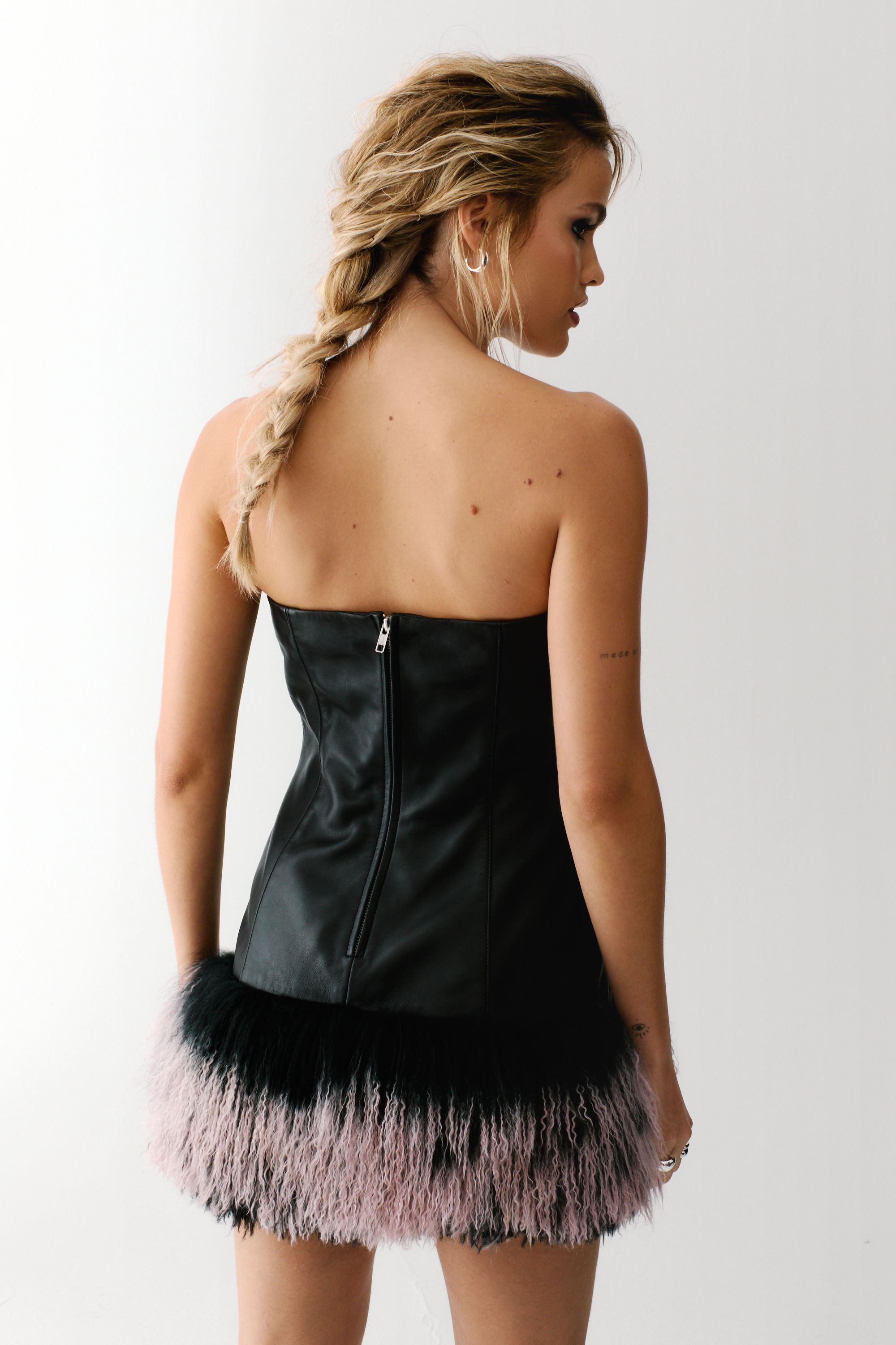 NastyGal Limited Leather Ombre Shearling Mini Dress Black image 4